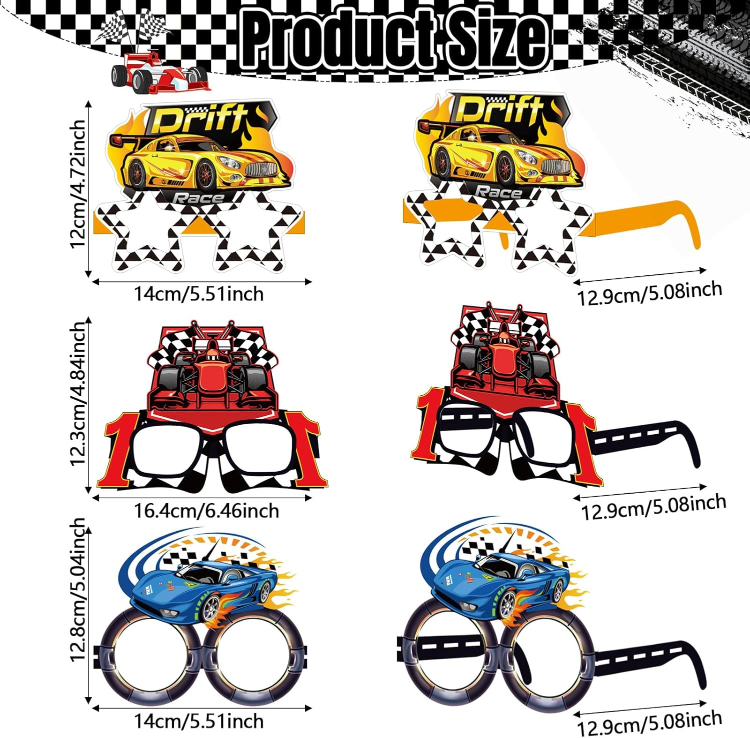 32 Pcs Race Car Party Decorations Racing Paper Glasses Frame Trunk Car Theme Eyeglasses Racing Car Photo Booth Props for Boys Race Car Birthday Party Baby Shower Favors Supplies image number 4