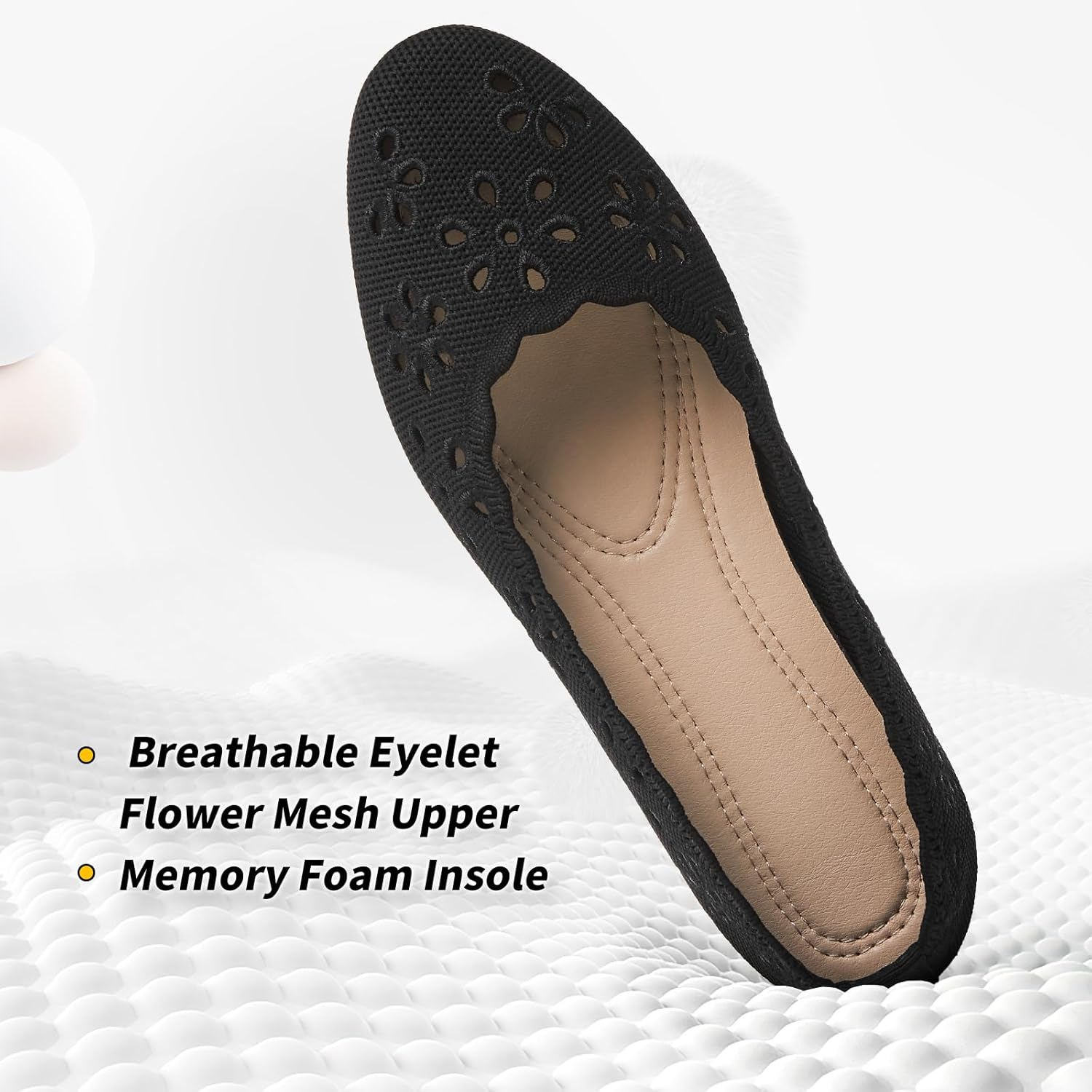 BABUDOG Knit Ballet Flats Shoes for Women,Womens Flats Dressy Comfortable,Women&rsquo;S Dress Shoes with Flower Eyelets,Slip on Casual Walking Flats image number 2