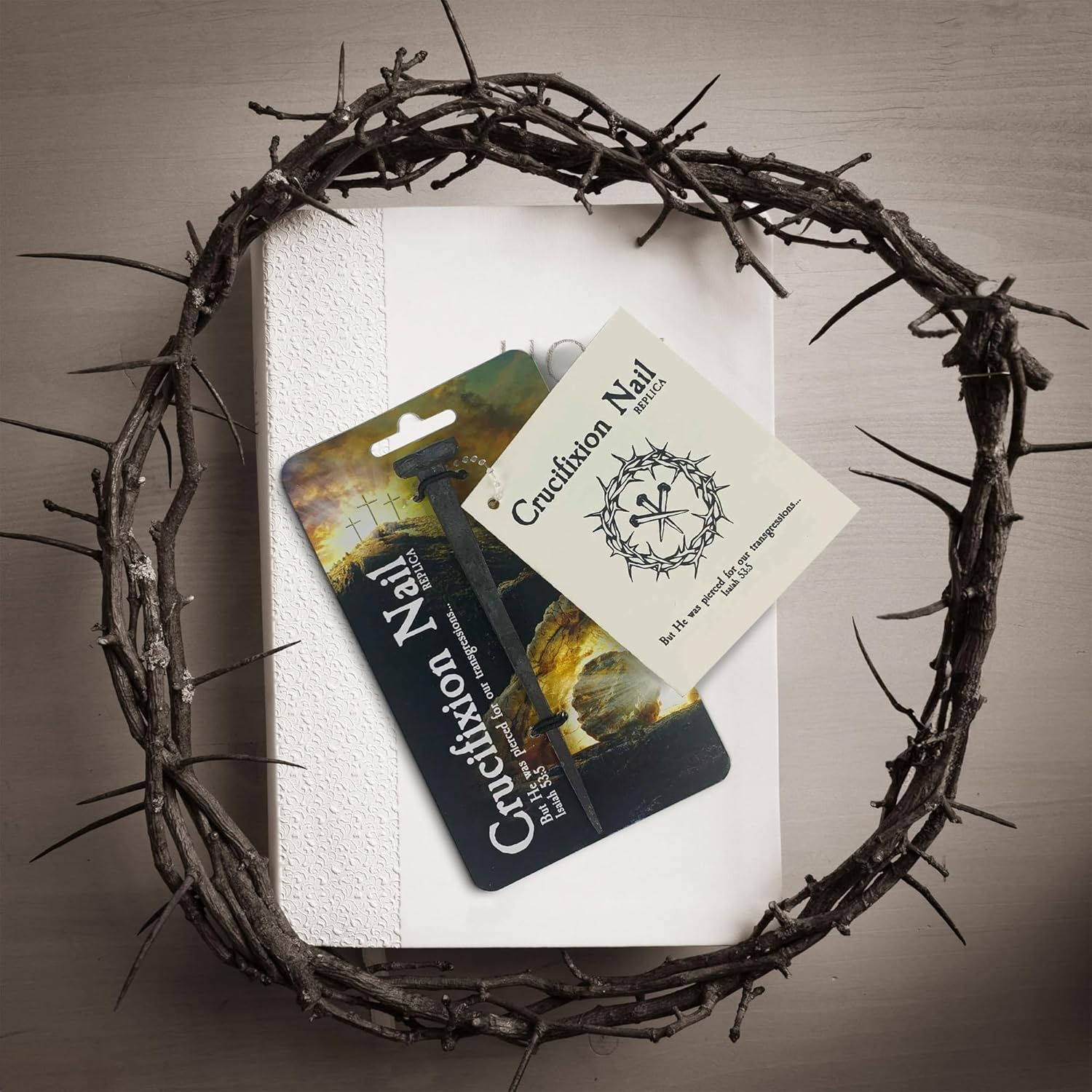 4.5" Crucifixion Iron Nail Replica & Passion of the Christ Booklet (Luke 23:23-46) - Symbolic Roman Jesus Christ Crucifixion Nails Isaiah 53:5 Full-Color Card for Gifting - Easter and Lent Decoration image number 6