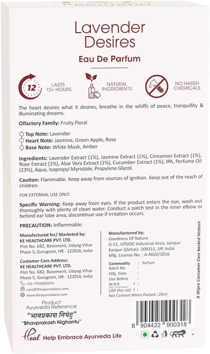 T.A.C - the Ayurveda Co. Lavender Desires Perfume, Eau De Parfum for Refreshing & Energizing, Long Lasting Fragrance - 20Ml image number 6