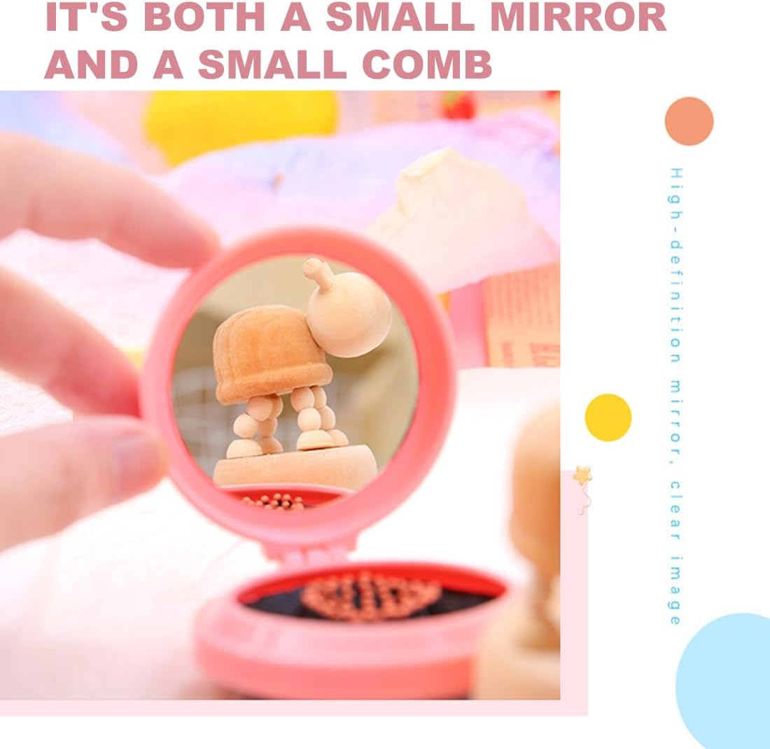 Pack of 2 Foldable Travel Hair Brush with Mirror Foldable Travel Mirror round Portable Foldable Bag Hair Brush for Men Women and Girls Purple Pink image number 1