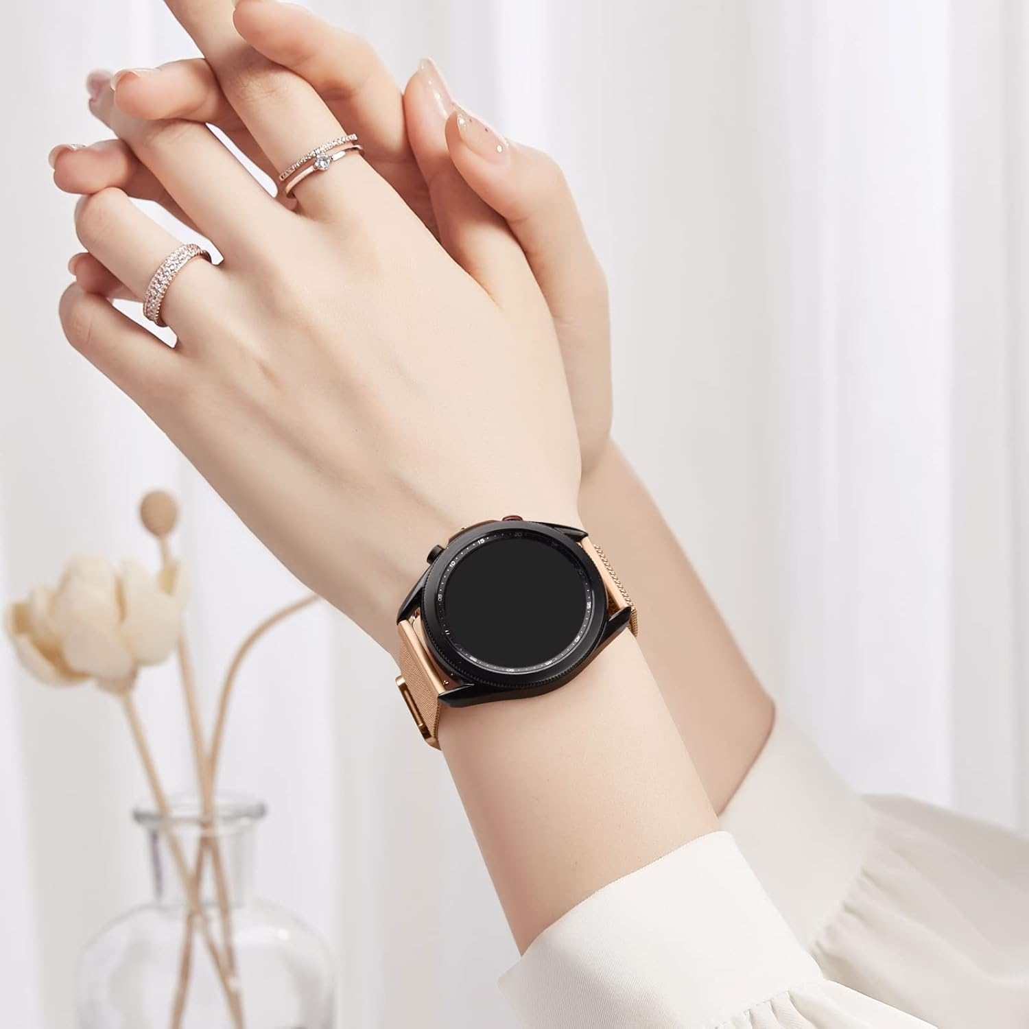 Metal Stainless Steel Band for Garmin Vivoactive 5 Band, Garmin Venu 2 plus Bands Women Men, 20Mm Adjustable Comfortable Magnetic Milanese Replacement Strap for Garmin Vivoactive 5/3/3 Music/Active 5 - Rose Gold image number 6