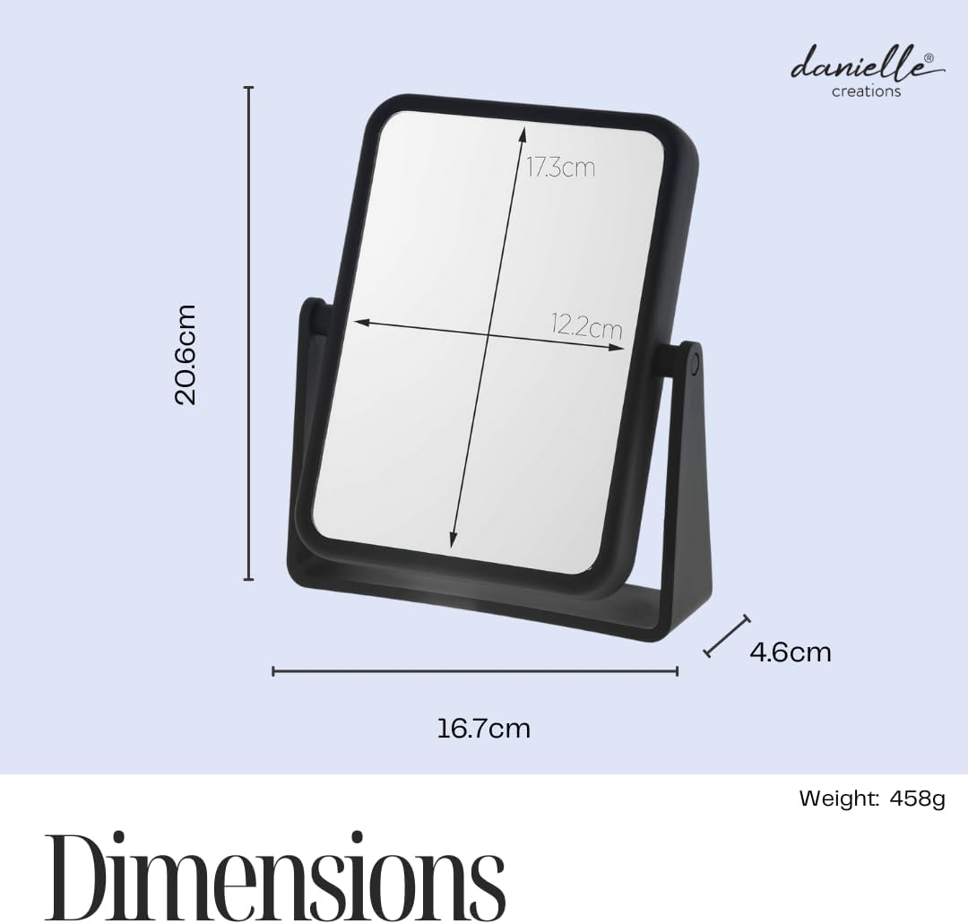 Danielle Magnifying Vanity Makeup Mirror Rectangular Soft Touch Finish with 7X Magnification and 360 Swivel, Black