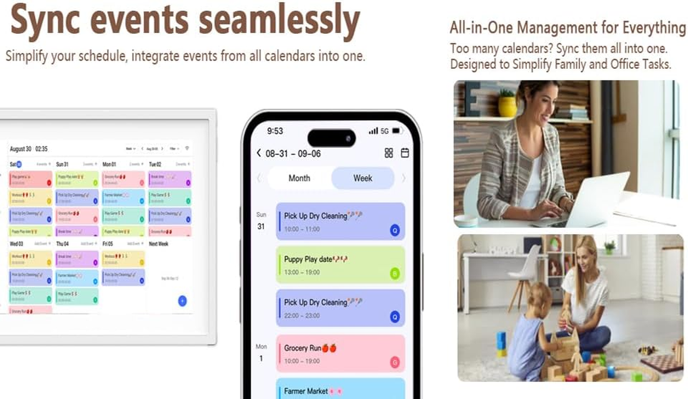 Digital Calendar 10.1Inch Smart Calendar & Full HD Chore Chart & Electronic Chart for Home, Smart WIFI Touchscreen Interactive Display for Family Schedules, Wall-Mounted (White, 10.1Inch) image number 2