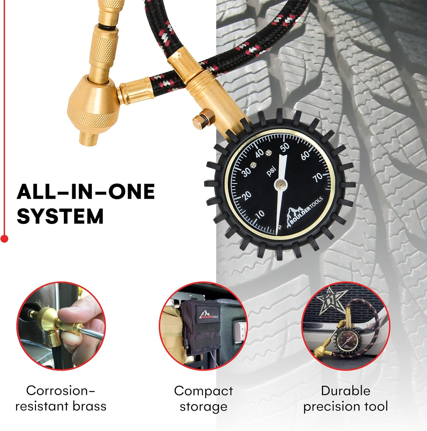 All New Boulder Tools Heavy Duty Rapid Tire Deflator Kit with Valve Caps Valve Cores & 4-In-1 Tire Valve Tool image number 5