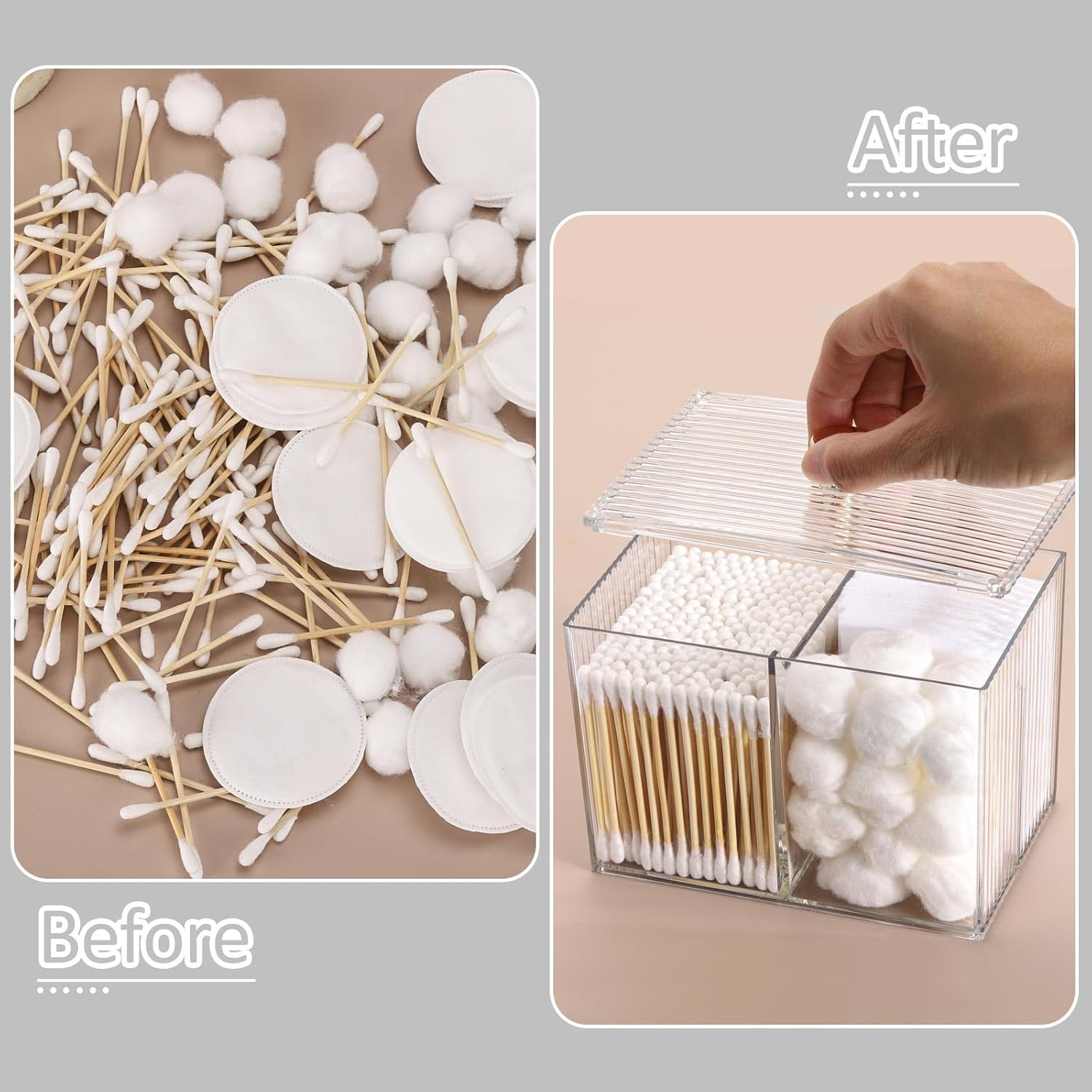 Tbestmax Qtip Holder Dispenser 3-Section Clear Bathroom Container Organizer 3 Grids Cotton Swab/Pad/Ball Holder Container Cosmetics Storage for Vanity image number 1