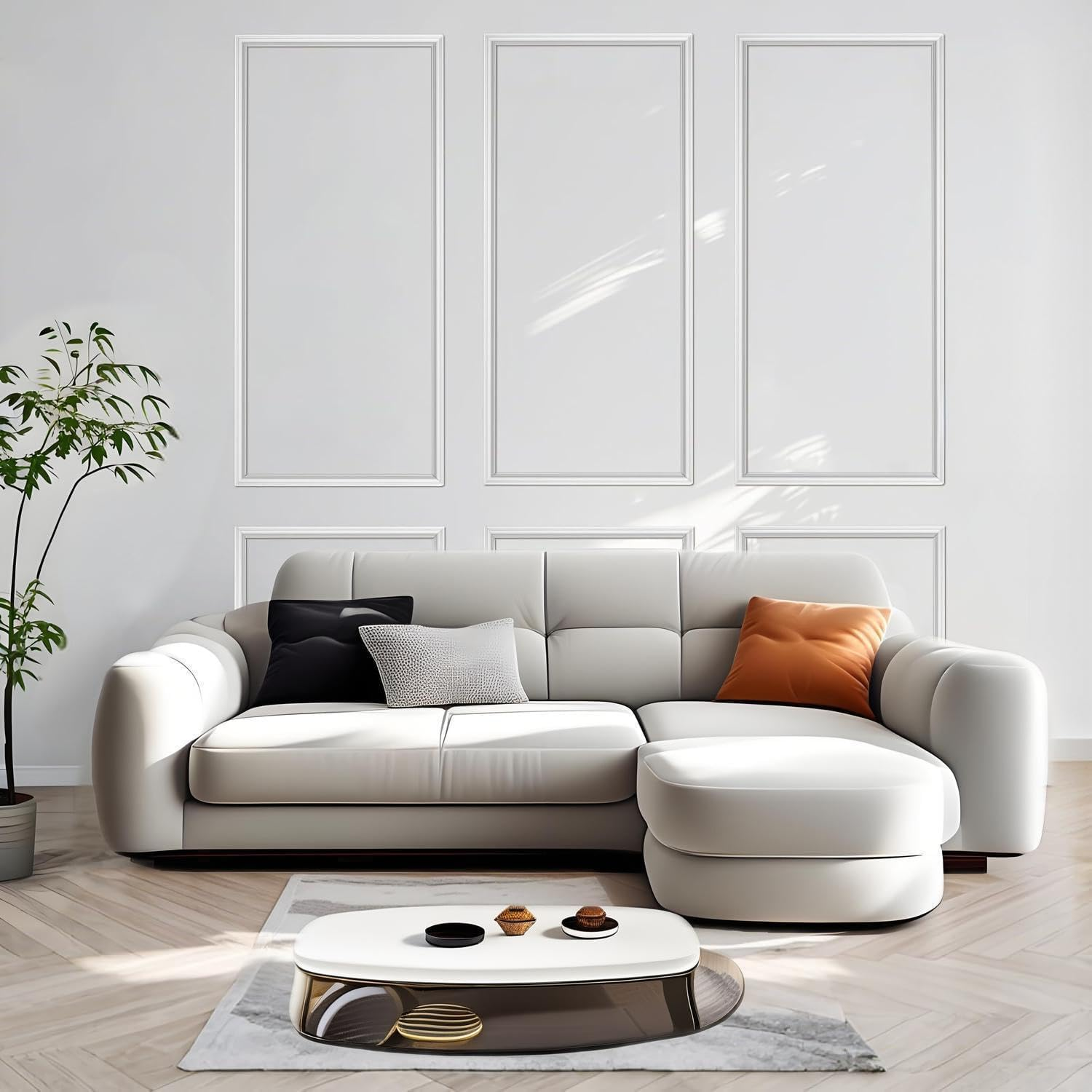 TRAIN2 ART 6 Sets Peel and Stick Wall Molding Kit, Ready to Assemble Wainscoting Panels for Interior Wall Moulding Decor，Pre Made Wainscoting Wall Panel for Living Room Bedroom Accent Wall image number 6