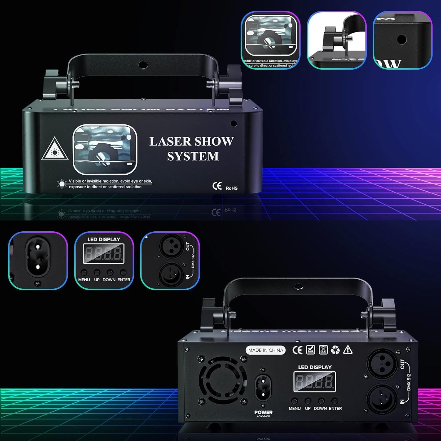 DJ Laser Light Stage Light, Music Sound Activated Strobe RGB Light DJ Party Lights LED Projector Party Lights Music Lights with DMX Control for Dancing Birthday Bar Pub Stage Lighting image number 5