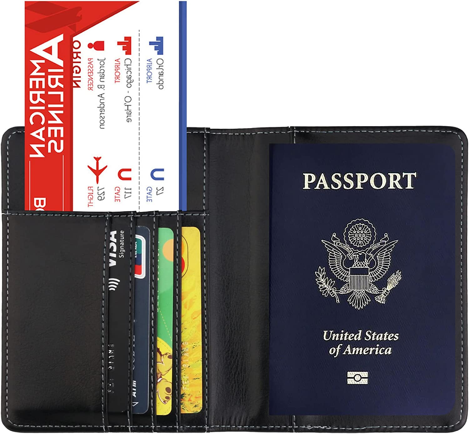 Passport Holder Travel Bag Cover Case, Tunghey PU Leather RFID Blocking Travelling Wallet Holder ID Credit Business Cards Cover Case for Boarding Passes (Blue)