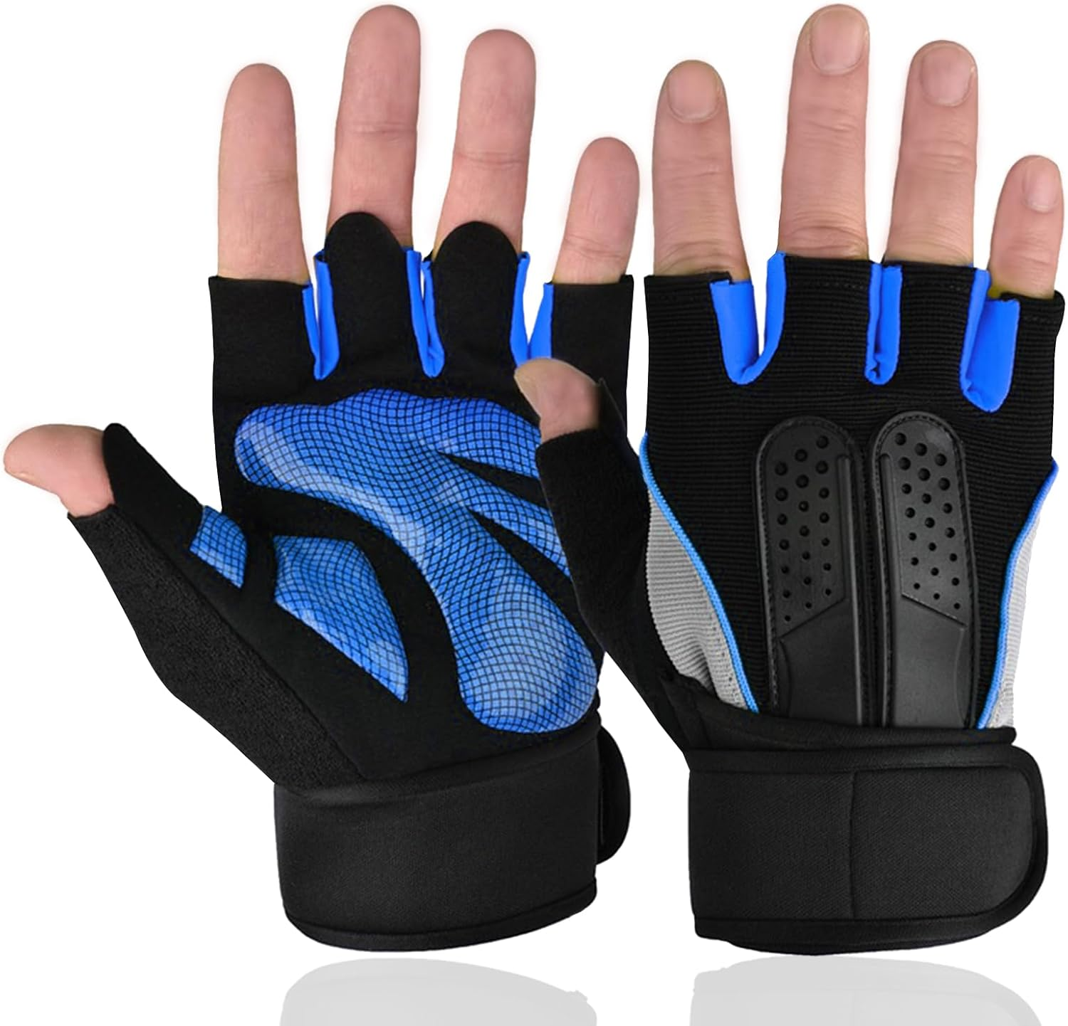 Women'S Gym Gloves with Wrist Protection, Breathable and Non-Slip Cycling Gloves, Ideal for Gym Workouts, Fitness Exercises, Weightlifting (Blue-Xl) image number 3