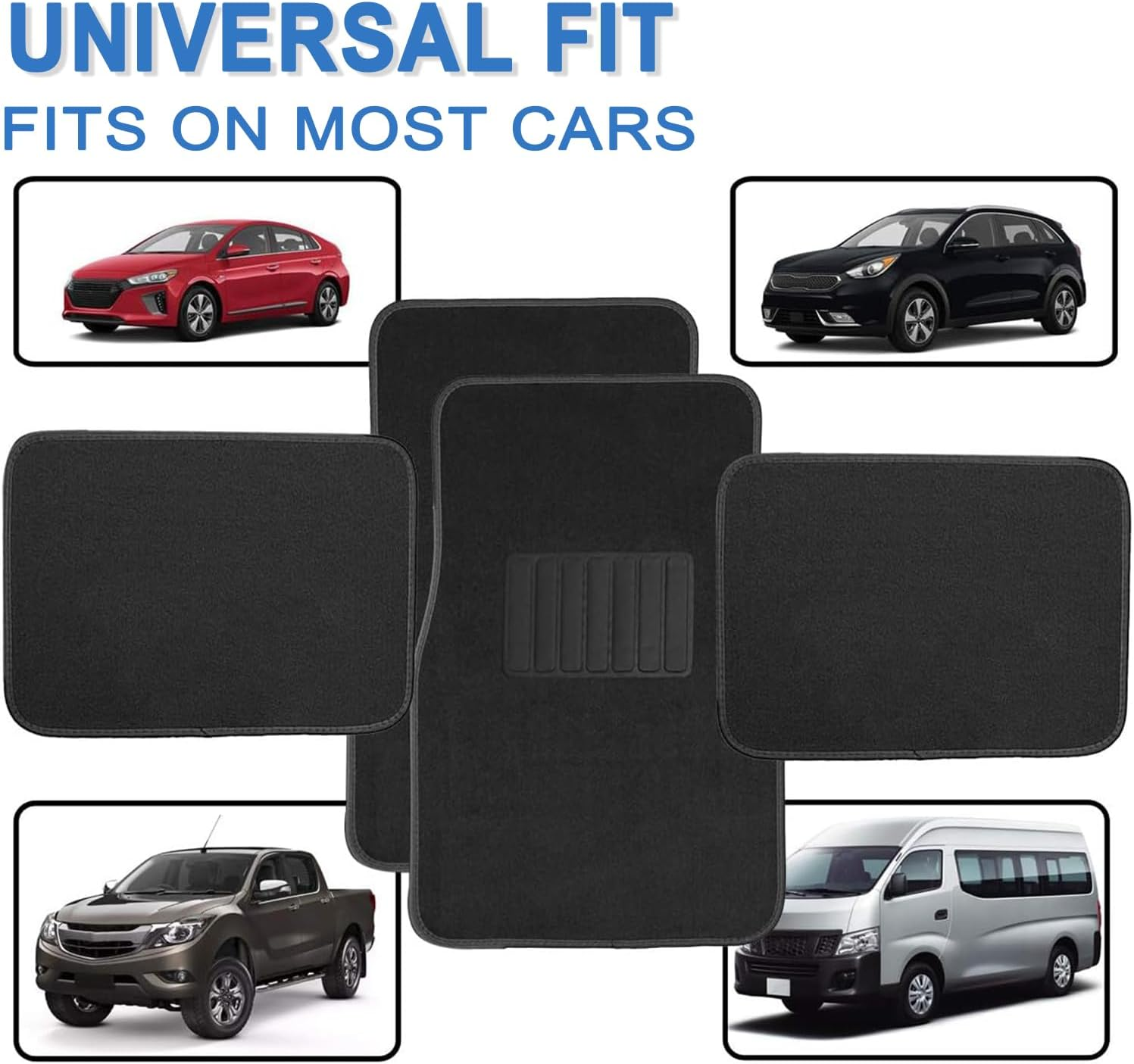 4Pcs All Weather Carpet Vehicle Floor Mats Carpet Floor Mats for Cars Universal Fit Automotive Floor Mats All Purpose Car Floor Mats Carpet Protector Mat for Most Sedan SUV Truck Floor Mats (Black) image number 4