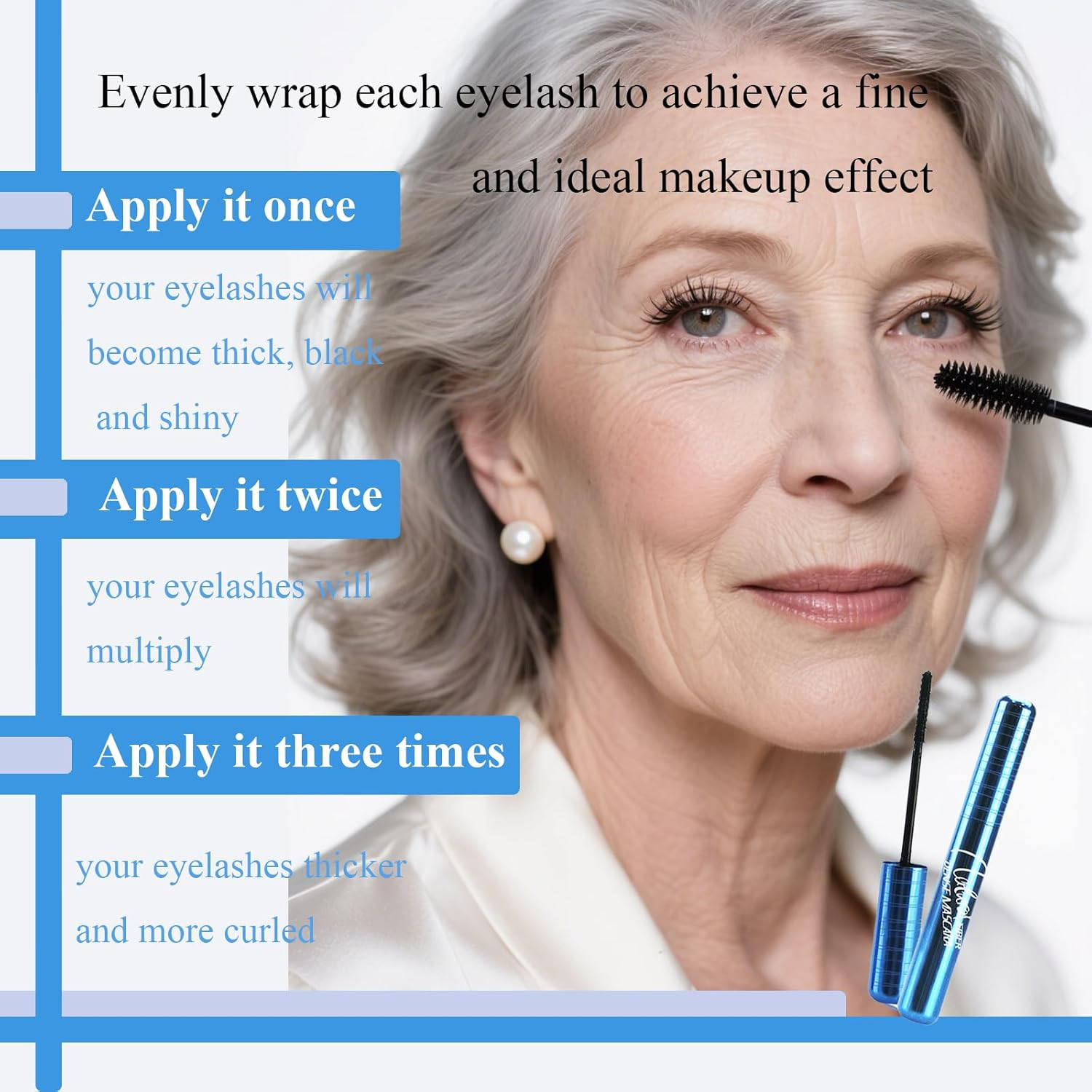 2PC Prime Lash Mascara for Mature Ladies - Waterproof Mascara Black - Natural Thickening Effect & Long-Lasting & Smooth Mascara - Suit for Sensitive Eyes - Suitable for Older Women Makeup image number 3