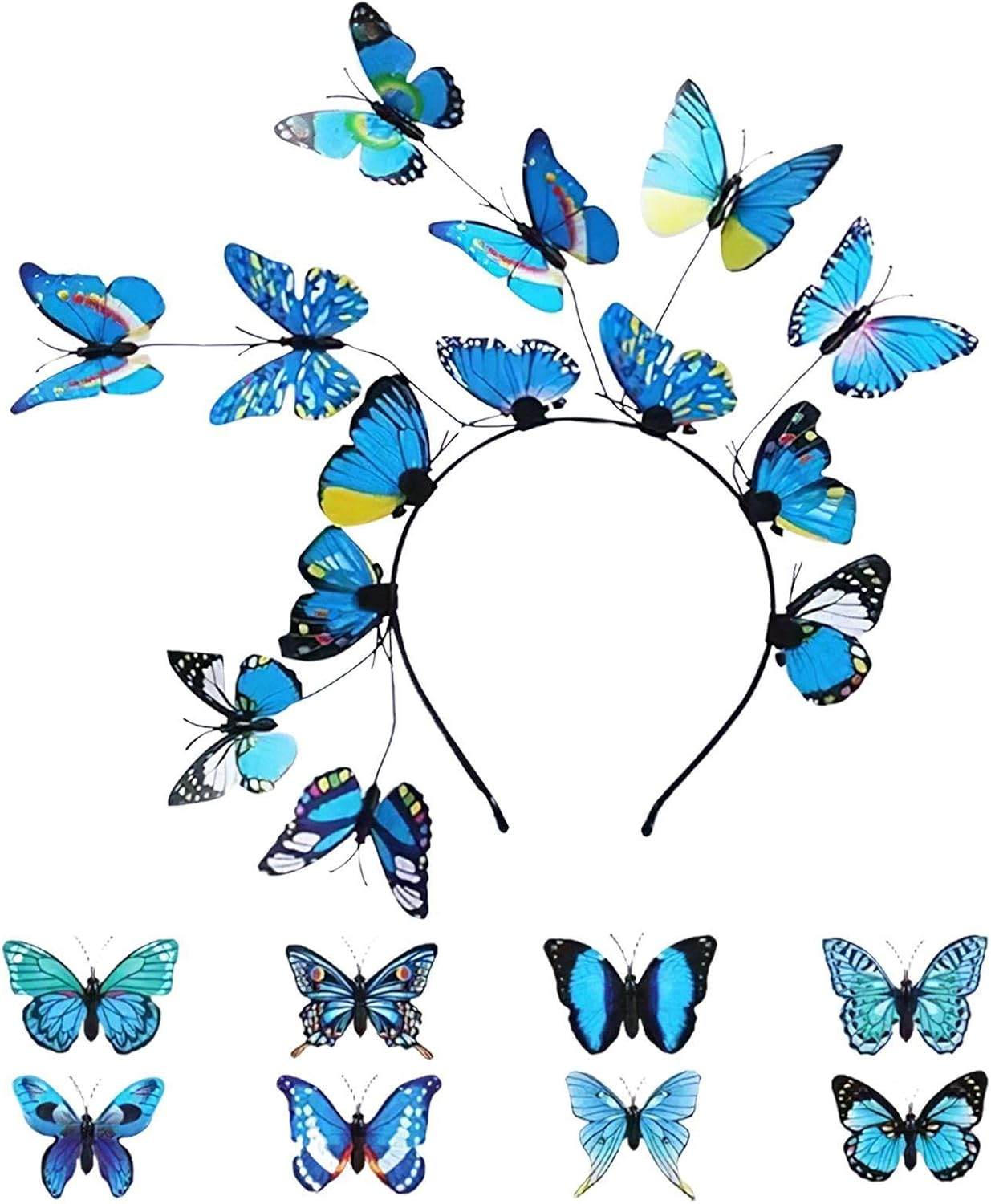 1 X Blue Butterfly Headband, 8-Piece Hair Pins, Creative Headband, Intrusive Props, Interesting Hair Accessories and Hairstyle for Women. image number 5