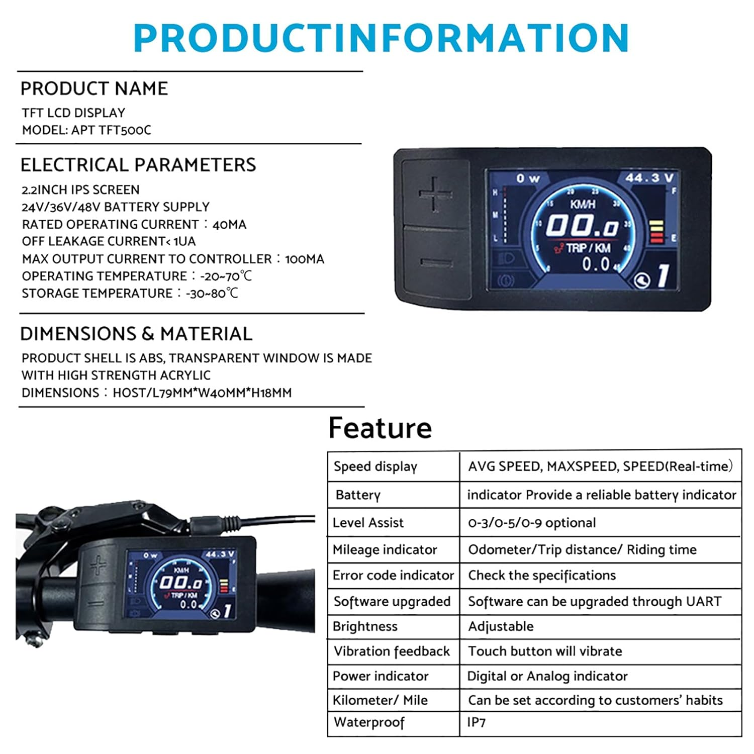 LCD Instrument Suitable for Bafang BBS01 Ebike Center Motor Color LCD Display Electric Bike Speedmeter Motorcycle Intelligent Display image number 6