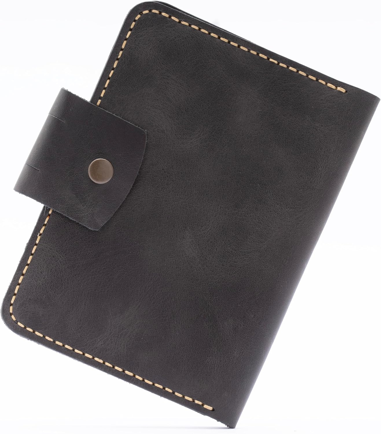 Handmade Passport Leather Case, Wallet Credit Card Holder (Dark Grey), Dark Brown, Genuine Leather Cover image number 2