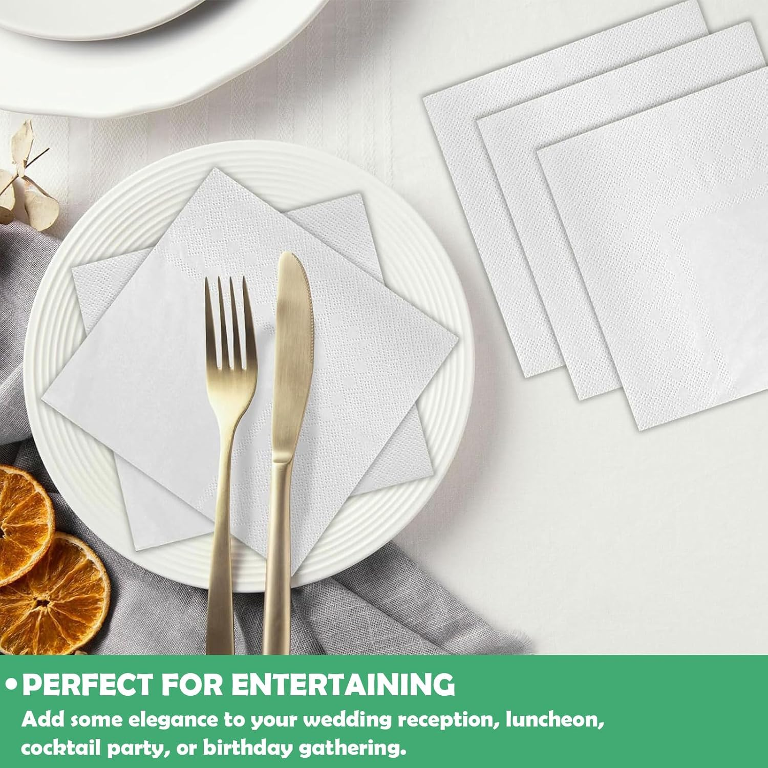 MBBUROYY Disposable Cocktail Napkins for Party,2-Ply Paper Napkins, Disposable Table Napkins,Pack of 100,Unfolded 25X25Cm,White