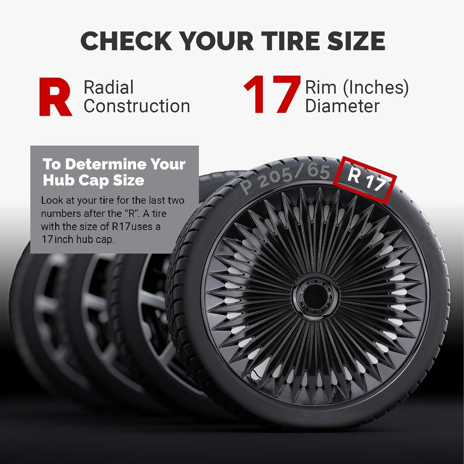 Jiawu Hubcaps, 17 Inch Wheel Hub Cap Set, R17 Hub Caps Universal Wheel Rim Cover ABS Material Exterior Accessories for Car Truck SUV, Set of 4, Easy Snap on Install, Wheel Guards (Black) - Silver Black image number 6