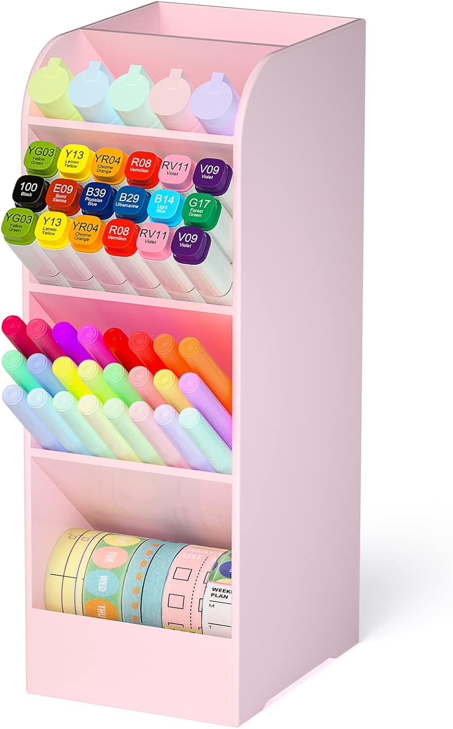 Asten Pen Holder, Pencil Holder for Desk, Pen Organizer for Office, School, Desktop, Large Capacity Pen Storage Organizer with 5 Compartment for Pens, Markers, Makeup Brush, Cosmetics (Clear, 1 Pack)