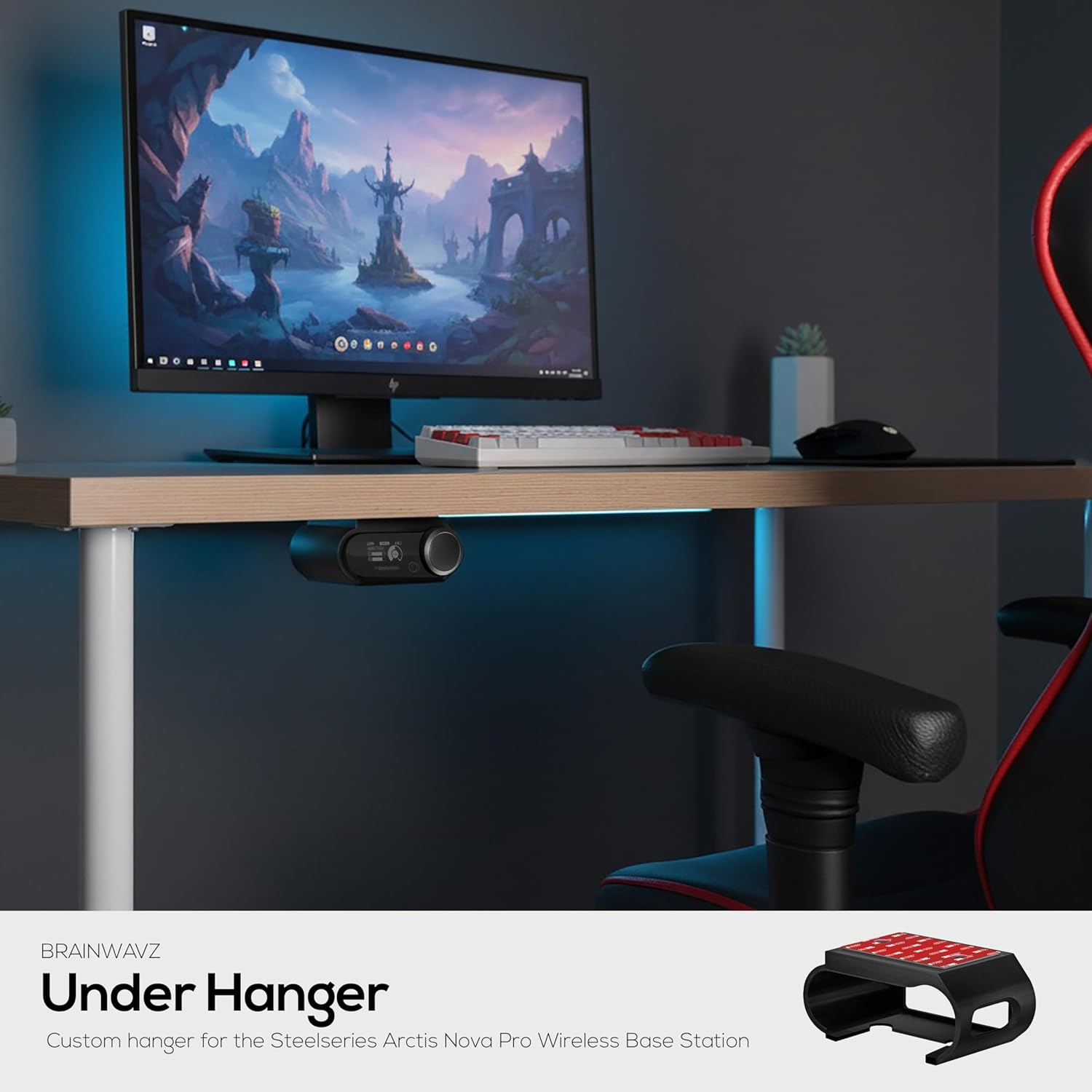 Under Desk Mount for Steelseries Arctis Nova Pro Wireless Base Station &ndash; Secure Fit, Easy Install with Screws or VHB Tape &ndash; Clean, Organized Gaming Setup &ndash; by Brainwavz (UM01) image number 6