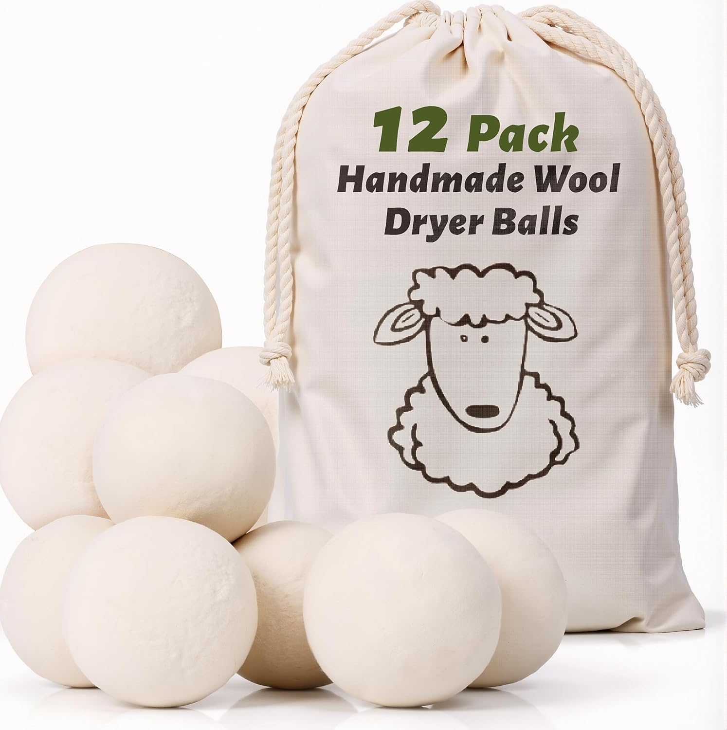 Shanghigh Wool Dryer Balls - 12 Pcs Reusable Fabric Softener with Natural Sheep, Organic Drying Ball for Reduce Clothes Wrinkles, Safe & Hypoallergenic Eco Premium Laundry Balls, Saves Dry Time image number 4