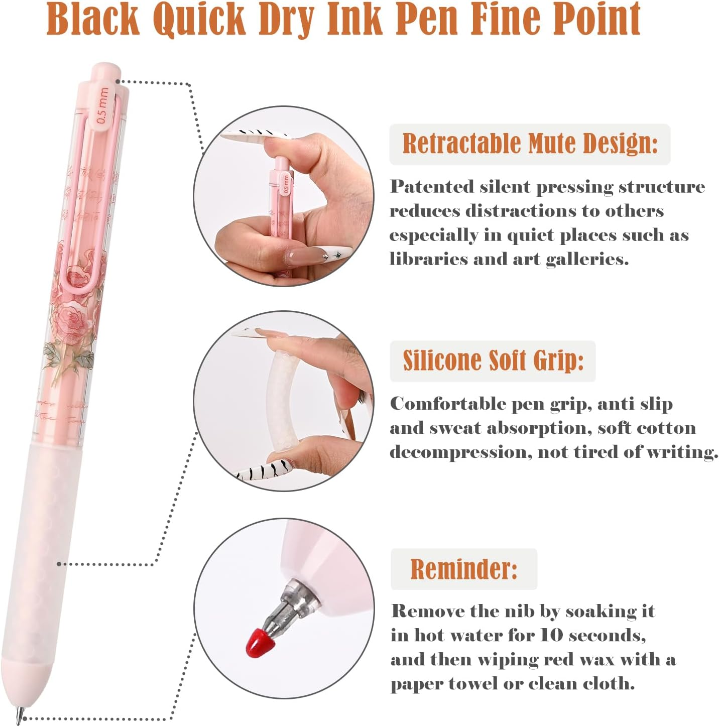 BAYTORY 8Pcs Retractable Gel Pens, Scented Ink Pens, Smooth Writing Black Ink Pen with Aesthetic Pen Barrel for Journaling Note Taking Sketching (Pink) image number 1