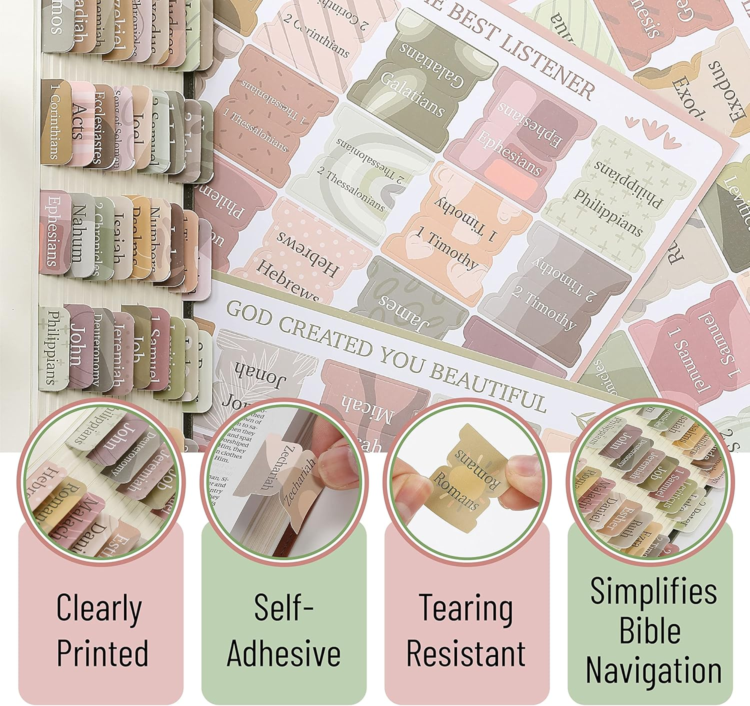 Mr. Pen- Bible Tabs, 75 Tabs, Laminated Bible Tabs for Women and Men, Bible Tabs for Study Bible, Bible Index Tabs, Bible Book Tabs, Bible Labels Tabs, Mr Pen Bible Tabs image number 1