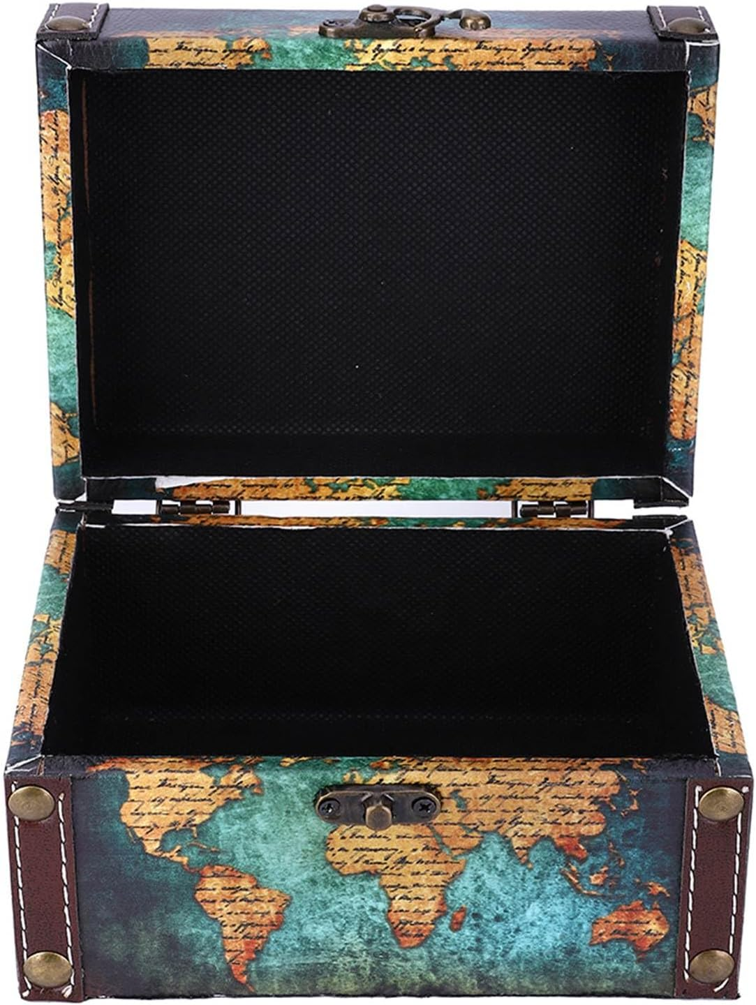 Wooden Storage Box European Style Vintage Jewelry Organizer for Home Office Decor Green Map Pattern image number 6
