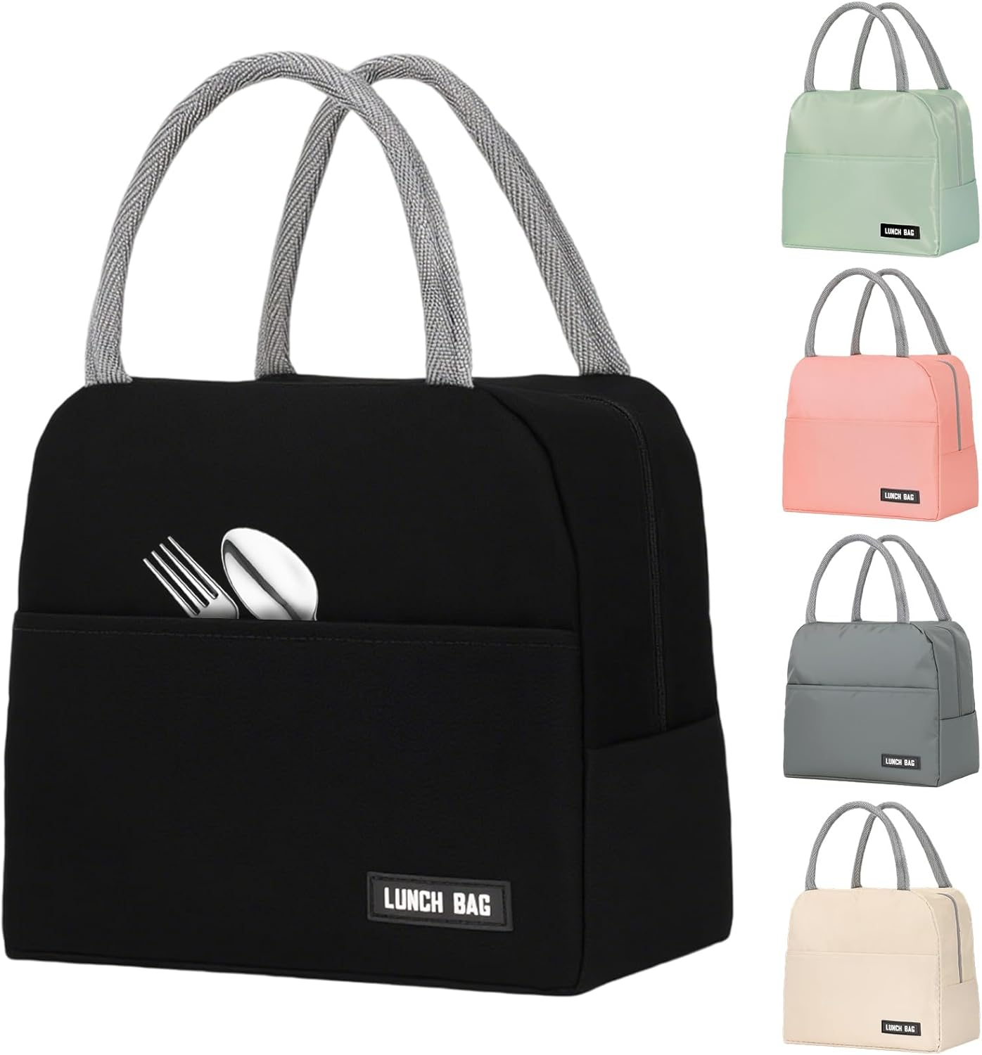 Viiotu Insulated Lunch Bag, Small Lunch Bag for Women Men Kid, Reusable Lunch Cooler Bag for Work Office Outdoor Picnic Camping (Black)