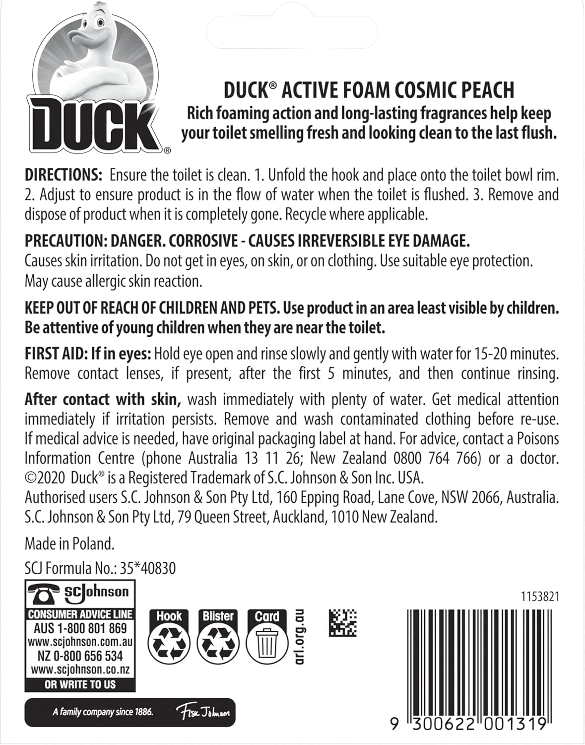 Duck Active Foam Toilet Bowl Cleaner, Foam Cleaner and Toilet Bowl Freshener, Cosmic Peach Fragrance, 38.6G image number 1