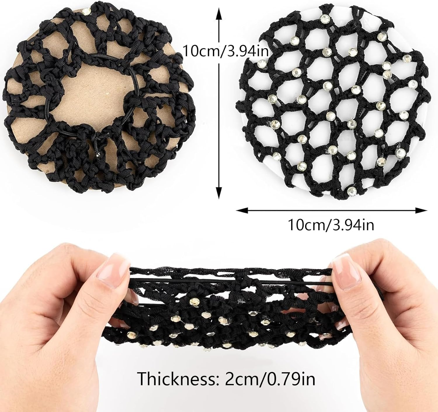 JYNXOR Pack of 5 Net for Hair, Hair Nets Hairstyles, Hair Net, Bun Net, Ballet Bun Net, Crystal Hair Net, Ballet Hair Net, Bun Ballet Girls, Bun Glitter, Bun Nets with Rhinestones image number 2