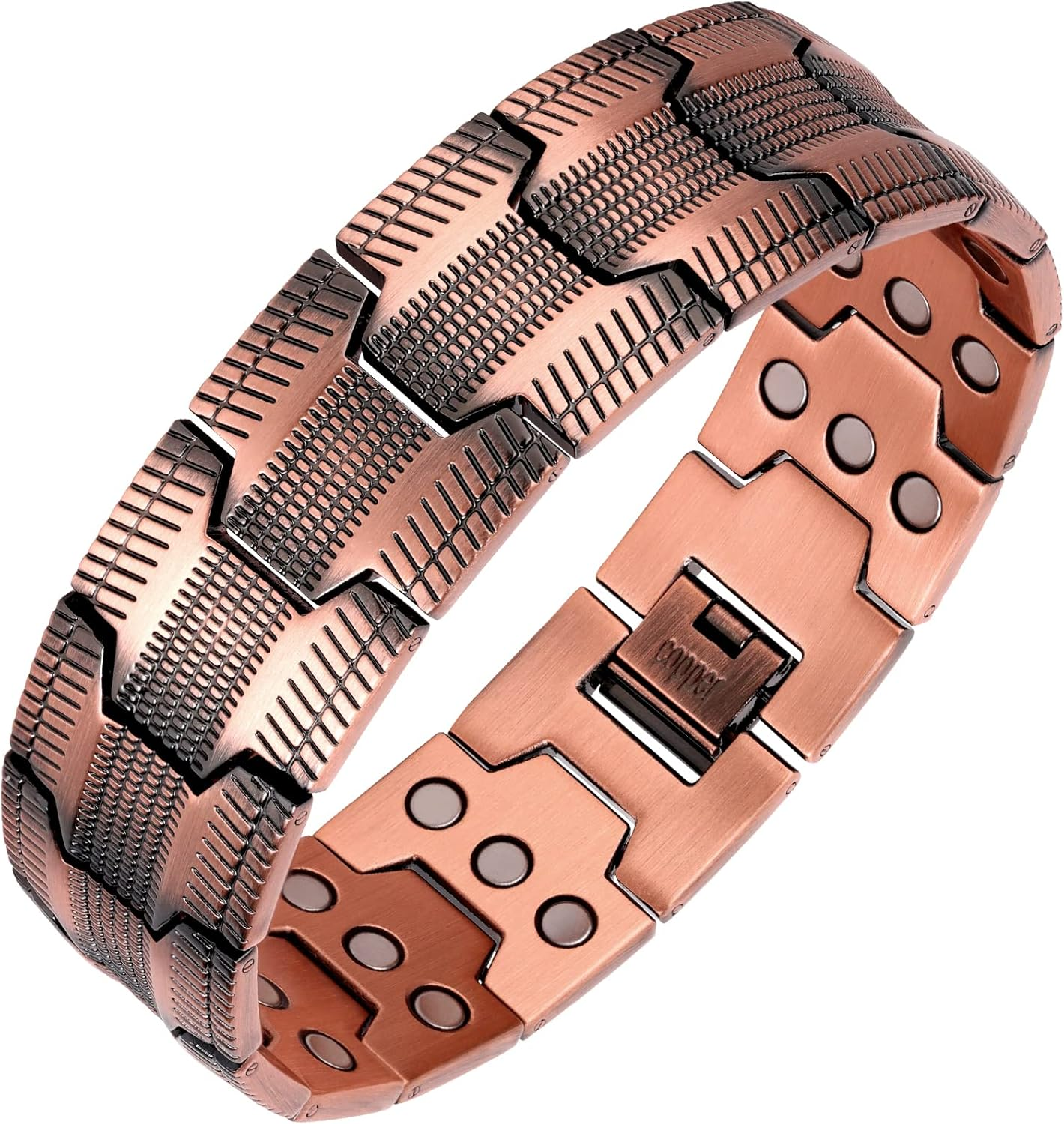 Feraco Men'S Copper Magnetic Bracelet for Arthritis Pain Relief 99.99% Solid Copper Bracelets with 3 Row Strong Magnets,Adjustable image number 4