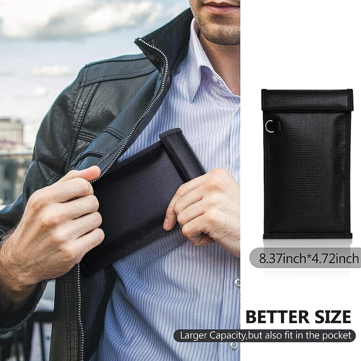 1PC Faraday Bag for Phone Key Fob Protector, Faraday Cage for Anti-Theft Anti-Tracking, Fireproof & Waterproof Faraday Bags EMP Proof, Cell Phone Signal Jammer Car Key/Wifi/Rfid/Gps Signal Blocker image number 1