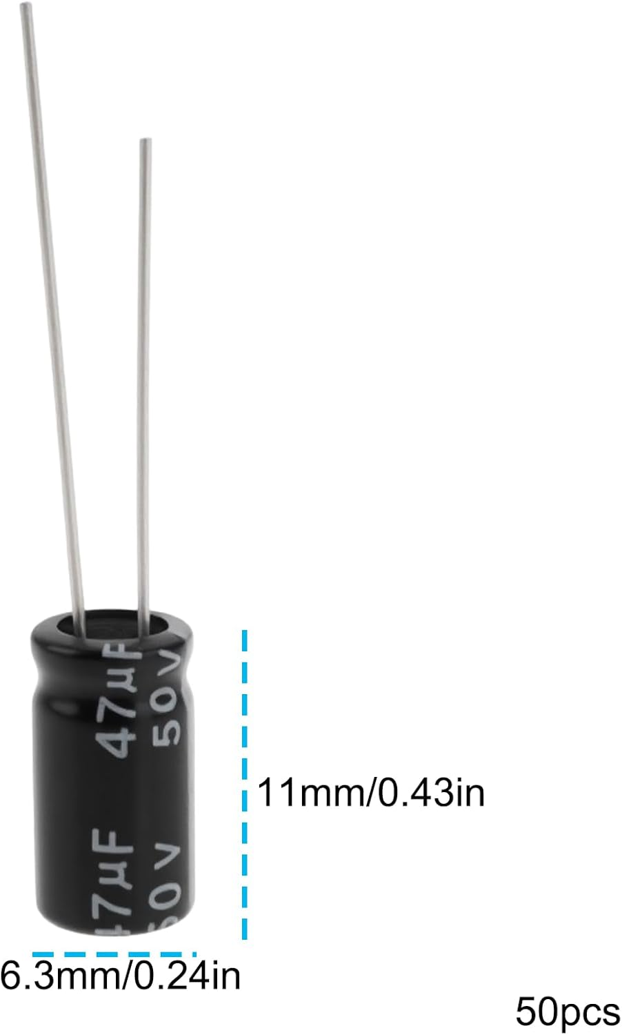 Create Idea 50Pcs 47UF 50V Electrolytic Capacitor 6.3X11Mm for Household Appliances Various Electronic Products image number 2