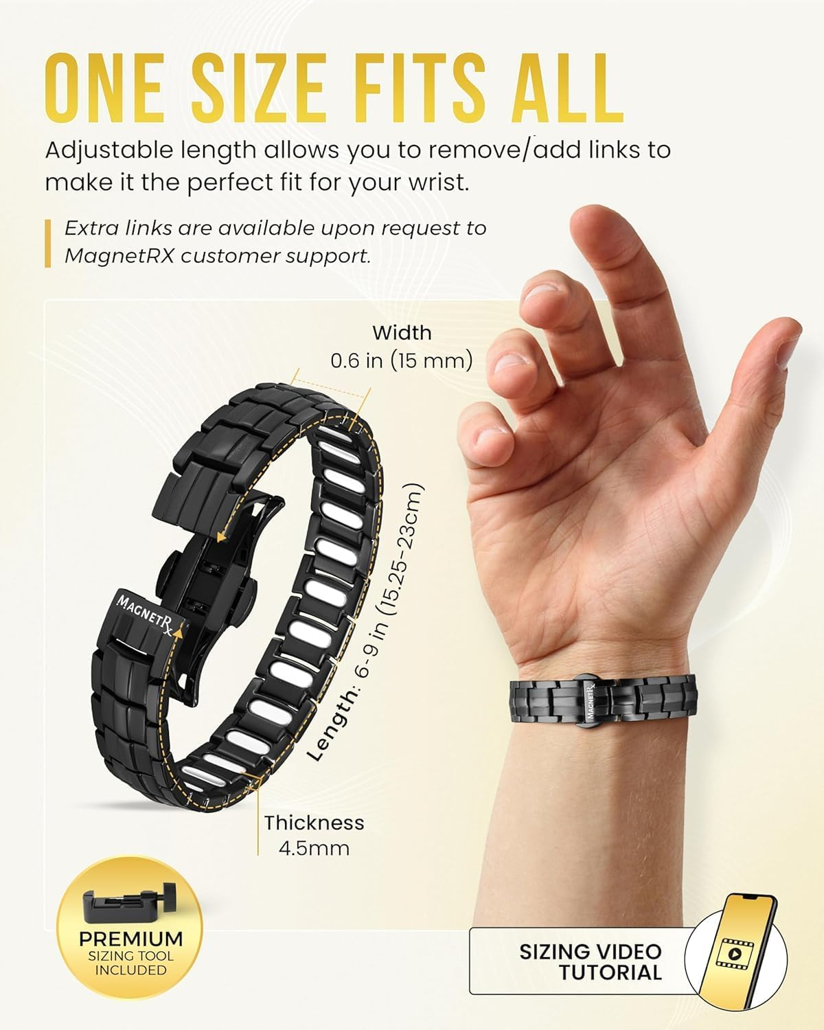 Magnetrx&reg; Magnetic Bracelets for Men - Ellipsemax 5X Strength 5,000 Gauss Magnets - Designed in USA & Patent Pending - Premium Titanium Mens Magnetic Bracelet & Adjustable Length (Black)