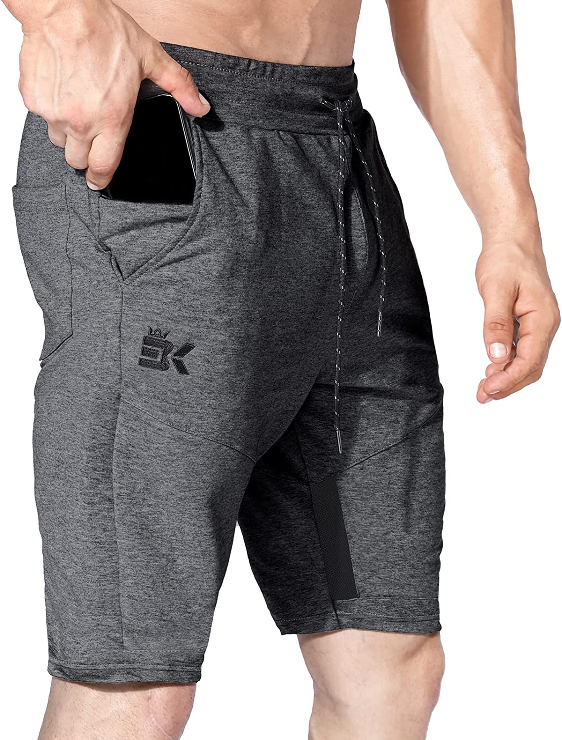 BROKIG Men'S Stripe Gym Shorts,Thigh Mesh Fitness Running Shorts Slim Fit Sport Shorts with Zip Pocket