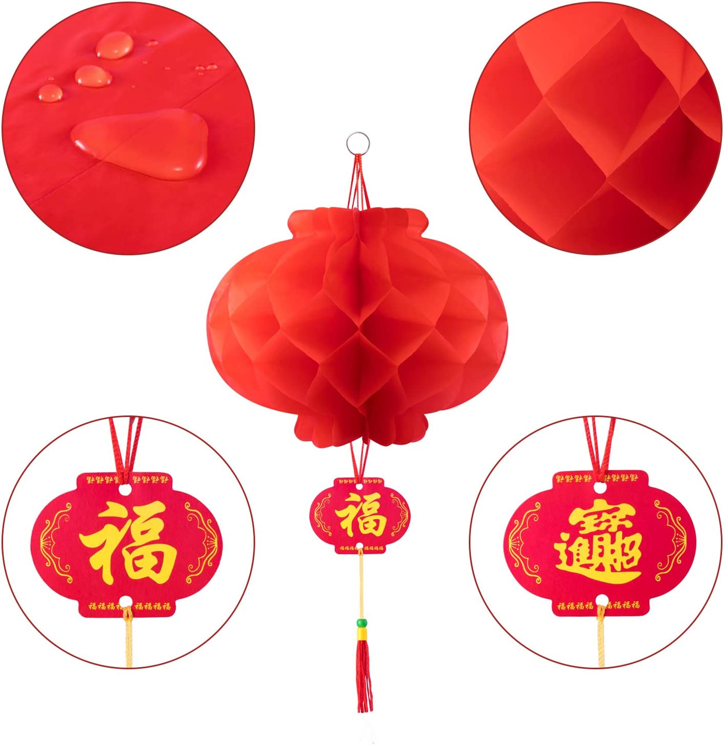 Favide 20 Pieces 10 Inch Chinese Red Paper Lanterns Festival Decorations for New Year, Spring Festival, Wedding and Restaurant image number 3
