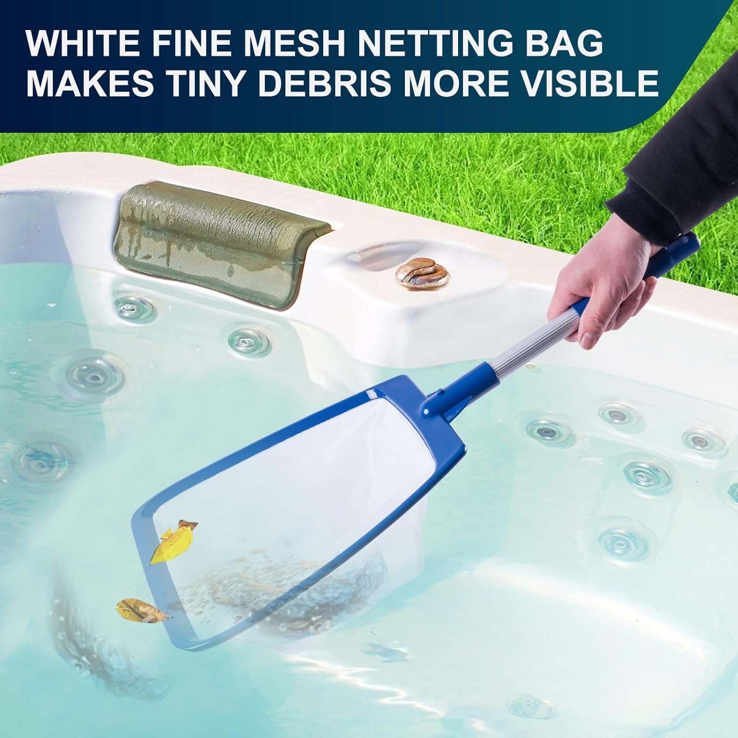 POOLAZA Hot Tub Skimmer Net Handheld, Professional Pool, Spa, Pound Skimmer Net with Aluminum Pole Handle, Deep Ultra Fine Mesh Netting Small Pool Skimmer Net, Upgrade Durable Hot Tub Net Hand Skimmer image number 5