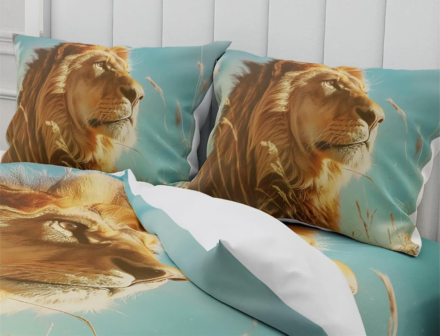 Moinlizy 3D Fierce Lion Printed Duvet Cover Set Bedding Sets Full Size with 1 Piece Duvet Cover 2 Pieces Pillow Cases Microfiber Comfy No Comforter image number 4