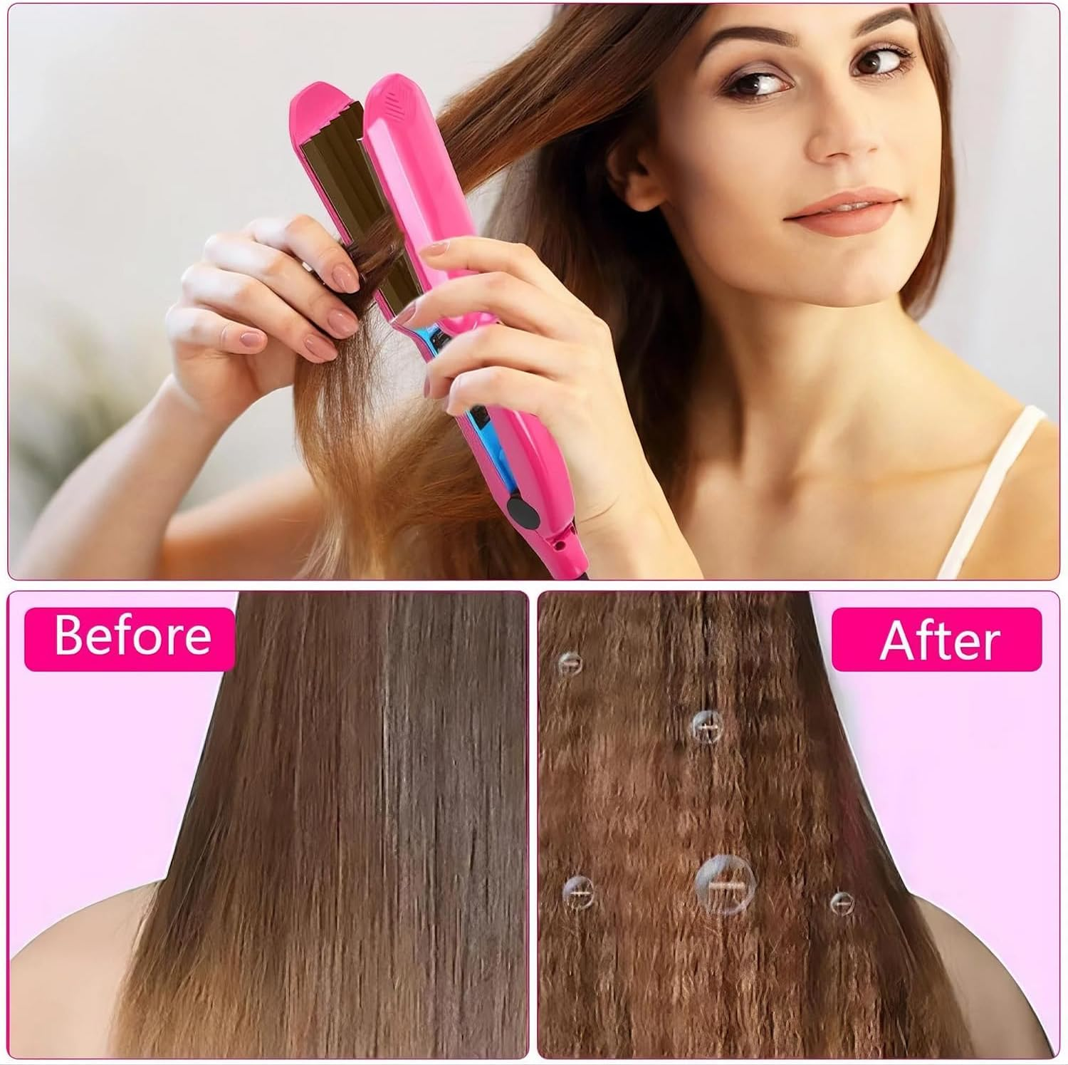 PRO Hair Crimper for Women and Girls 30S Rapid Heating Ceramic Plate Crimping Iron Hair Crimpers for Fluffy Hairstyle Tool (Pink) image number 1