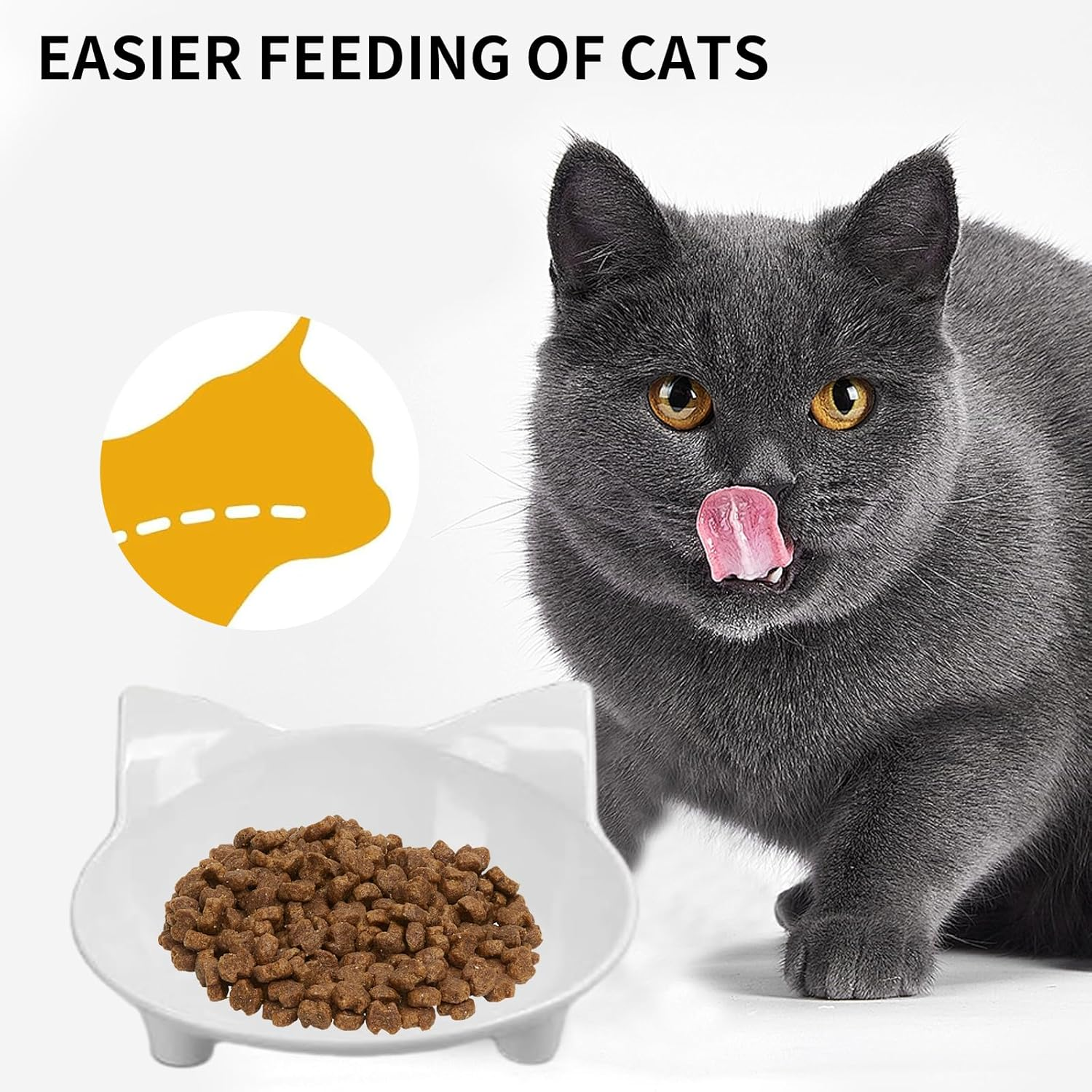 Cat Bowls, Anti-Slip Multi-Purpose Feeding Bowl, Cat Food Bowl with Non-Slip Rubber to Relieve Whiskers Fatigue, One Set of 2 - White and Pink image number 1