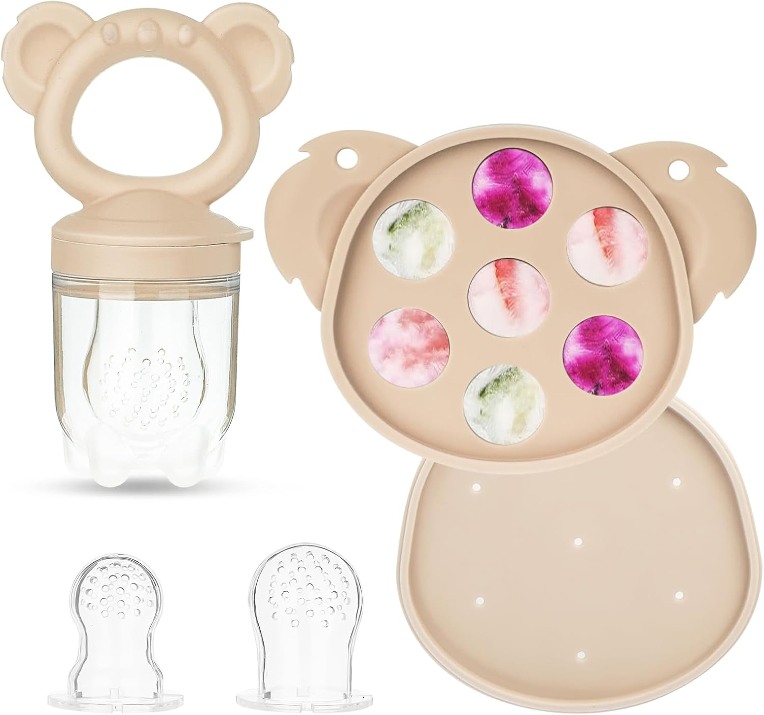 Silicone Baby Fruit Food Feeder & Freezer Nibbletray Set &ndash; Breastmilk Popsicle Molds for Baby Teething Relief, Fresh Food Feeder for Safe Infant Self Feeding BPA Free