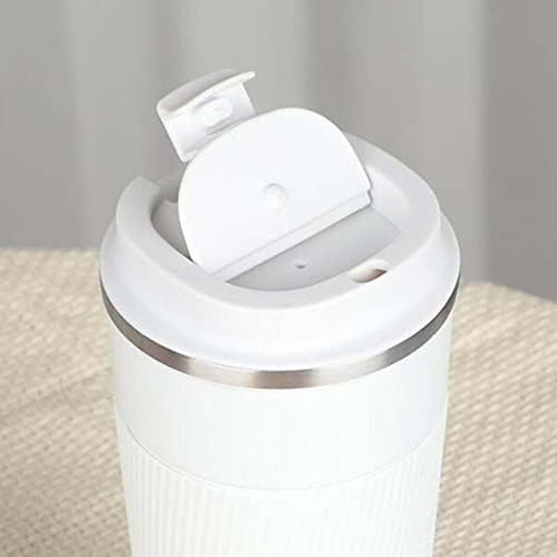 Trave Coffee Mug, 17 Oz Insulated Coffee Travel Mug Spill Proof for Men Women, Stainless Steel Vacuum Tumbler Coffee Cup Leakproof with Flip Lid Reusable Thermal Coffee Cup with Silicone Sleeve for Home Office Hot/Iced Beverage -510Ml/17Oz, White image number 6