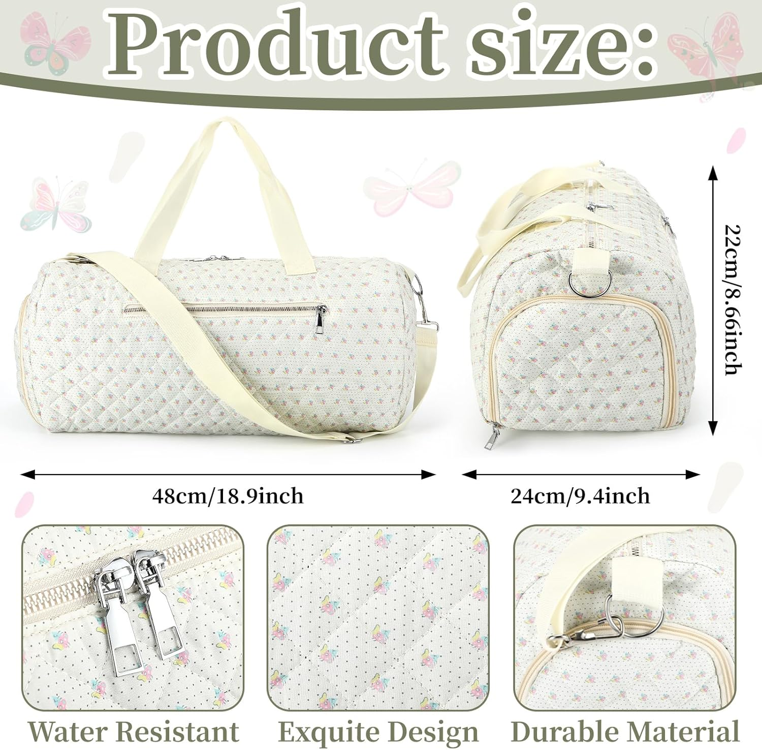 Dansydaisy Quilted Duffle Bag for Women Cotton Dance Bag with Adjustable Carry Strap and Handy Pouch Floral Backpack for Dancers, Colorful, 18.9 X 9.45 X 8.66 Inches / 48 X 24 X 22 Cm, Colorful Floral image number 6