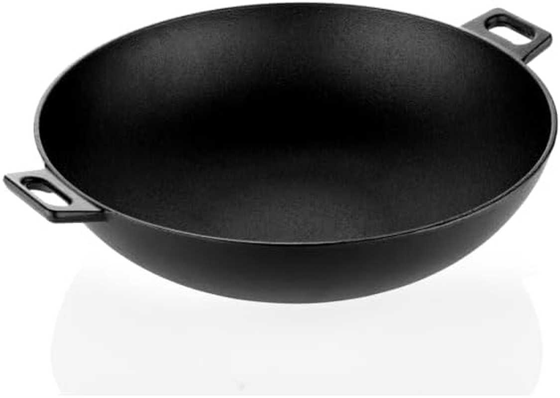 Roca High Grade Cast Iron Wok | Kadhai | Pot for Family Cooking 30Cm, Black image number 1