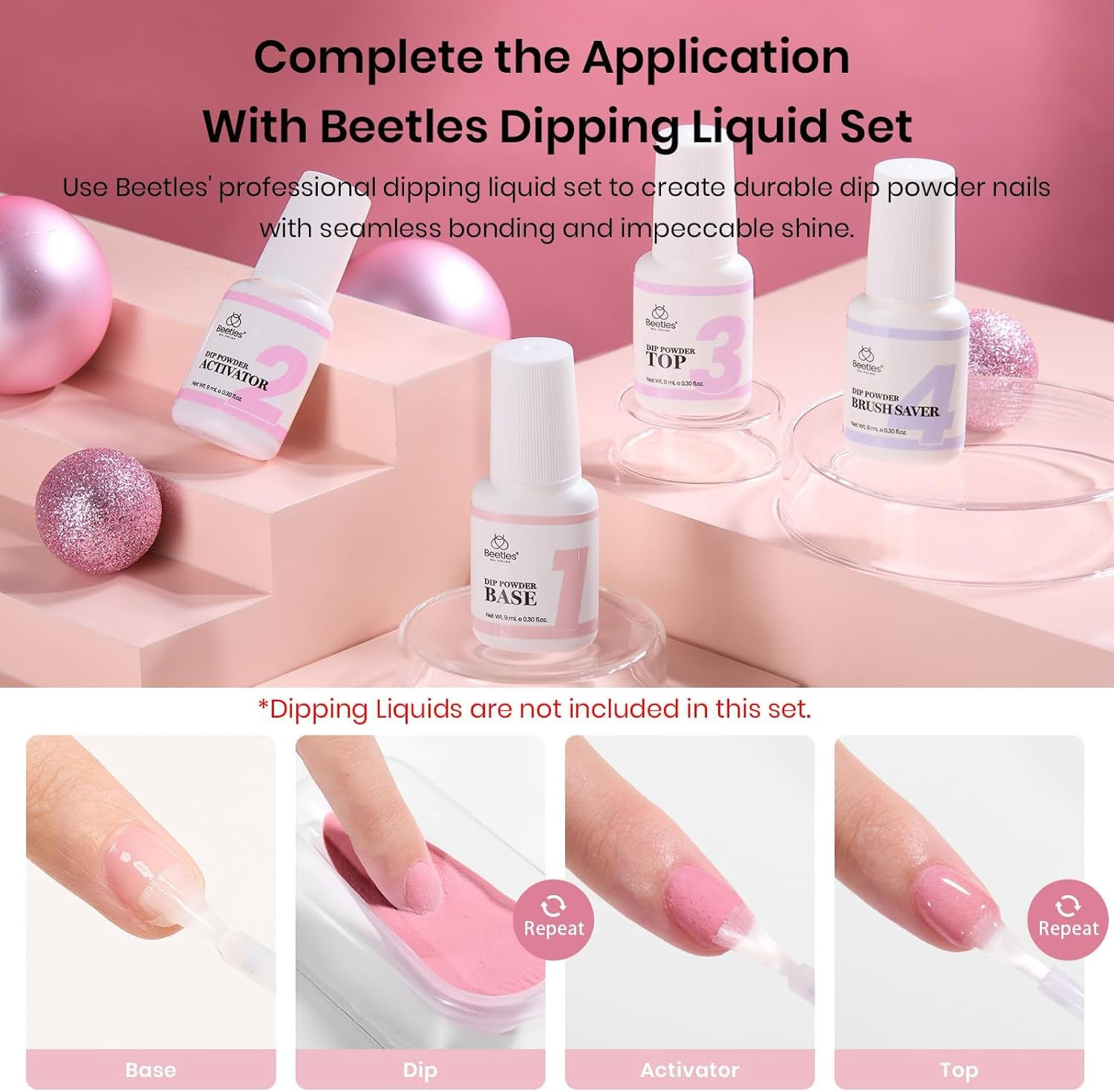 Beetles Dip Powder Nail Kit, 6 Colours Nude Pink Brown Starter Set, All Season Nail Dipping Powder Kit, No Lamp Needed DIY Salon at Home for Women image number 4