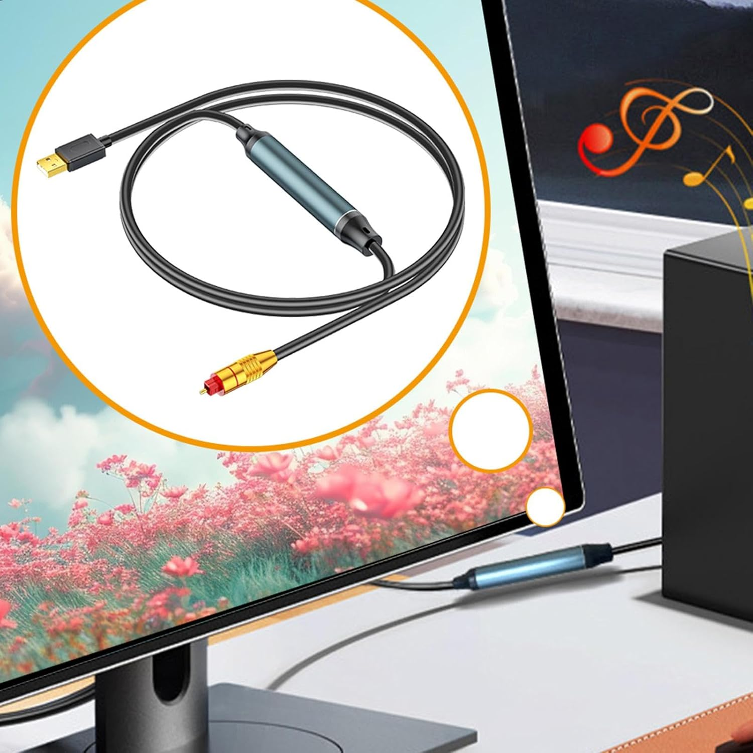 USB to Optical Audio Converter | Plug and Play USB Optical Audio Adapter | Black USB to Optical Cable, Portable USB to Optical Audio Converter for Travel image number 6