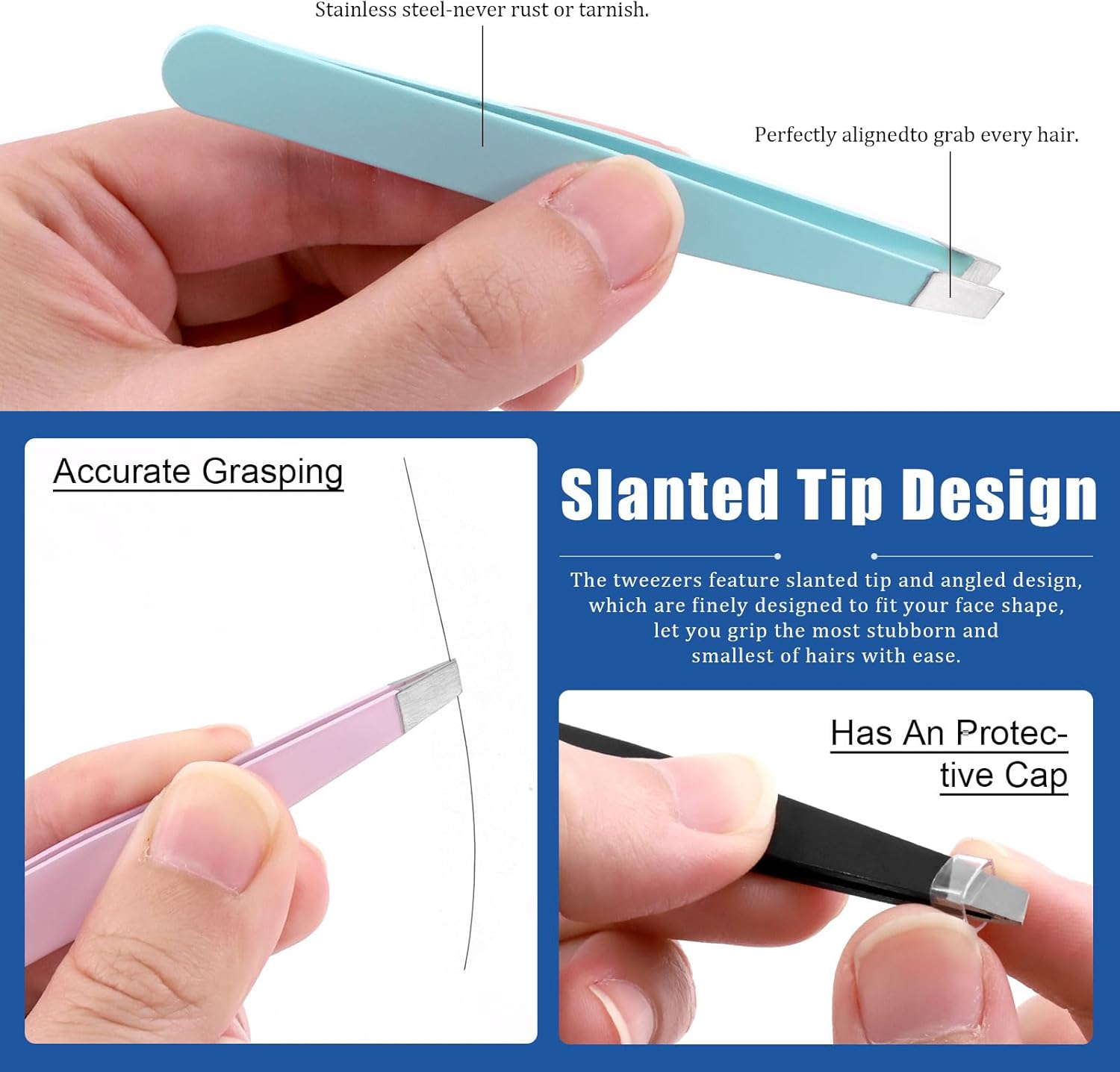 Glarks 12Pcs Pink Eyebrow Tweezers Stainless Steel Slanted Tip Tweezers Professional Facial Hair Eyebrow Precision Tweezers for Men and Women image number 5