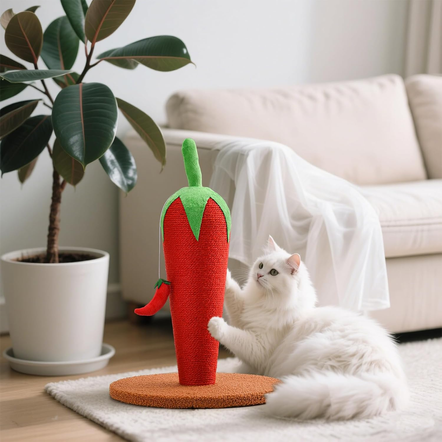 LIFLIX Chill Cat Scratching Post, Cute Sisal Cat Scratcher with Dangling Toy, Scratching Post for Indoor Cats and Kittens image number 4
