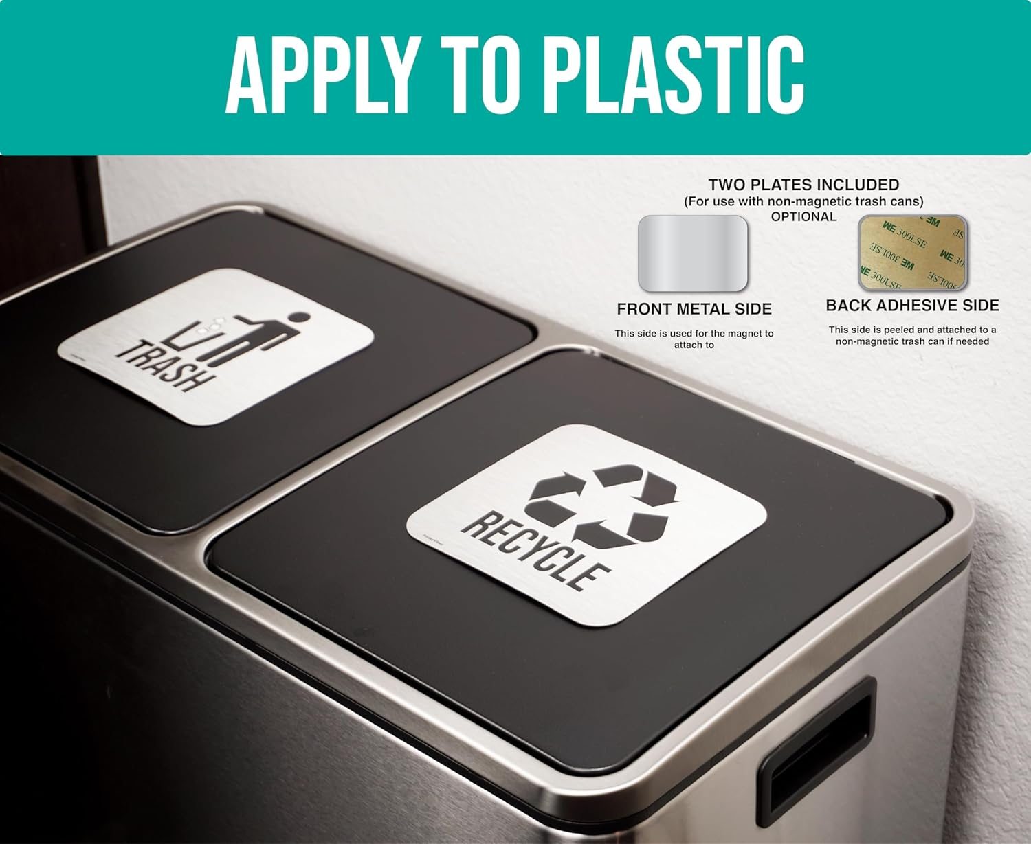 Recycle and Trash Magnets for Kitchen Trash Cans and Recycling Bins, Indoor Trash and Recycle Magnet Combo for Garbage Can Logo Symbol, 2 Magnetic Sticker Adhesives, 5.5 Inch Square, Outdoor Waste Bin image number 3