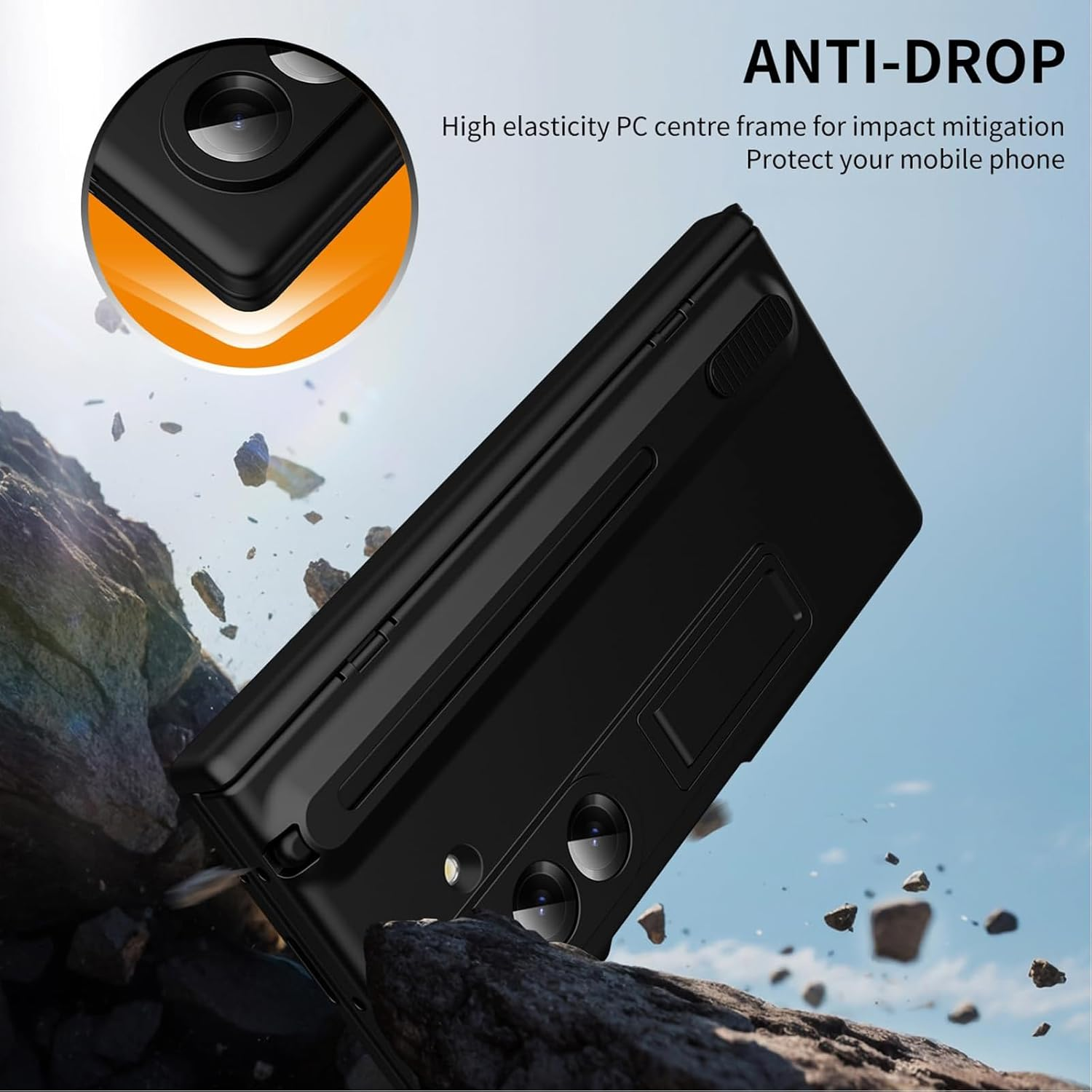 Komiyaa for Samsung Galaxy Z Fold 7 Case with Pen & Pen Holder, Built-In Front Screen Protector and Hinge, Ultra-Thin Silky Liquid PC Frosted Design Protective Case for Samsung Fold 7 (Black) image number 3